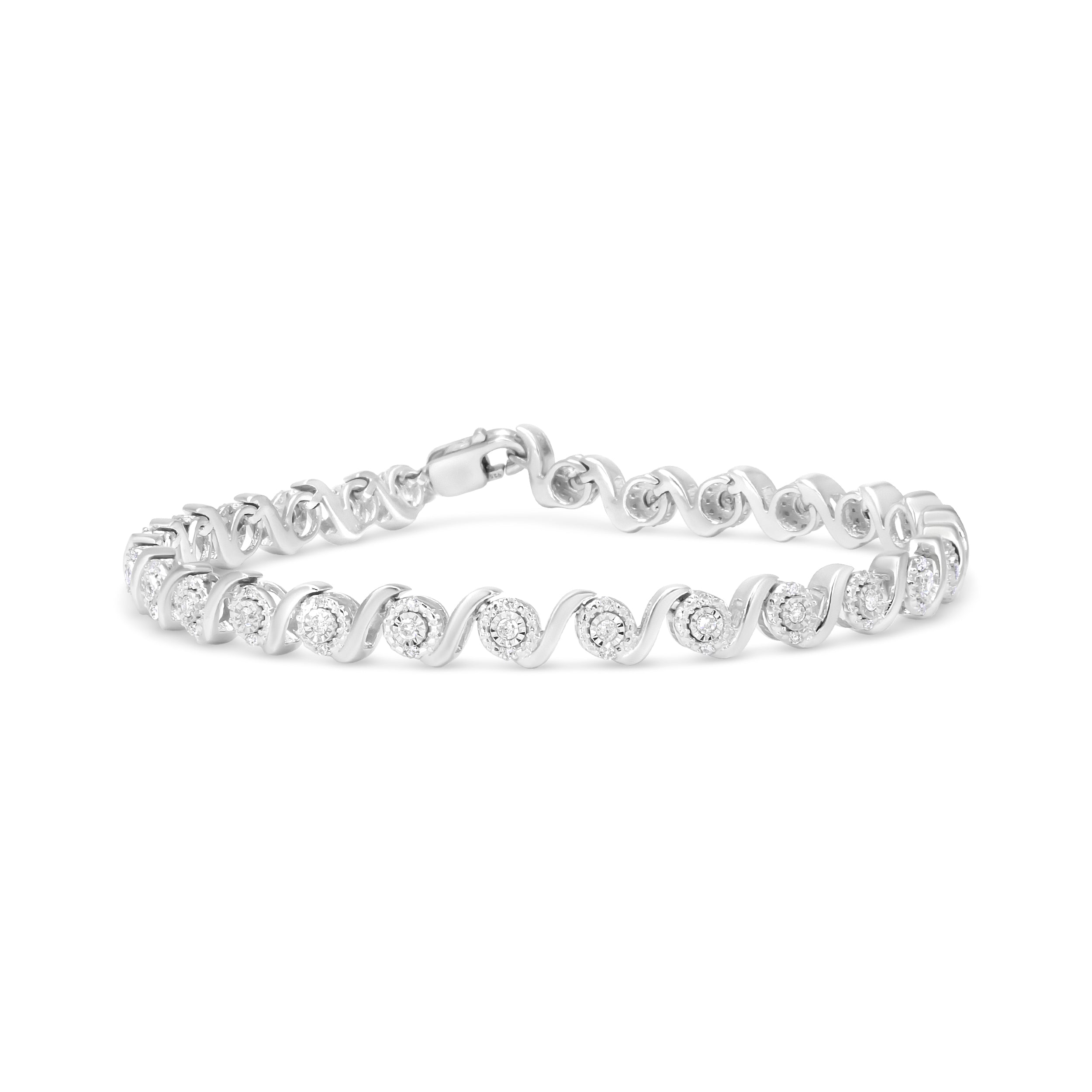 .925 Sterling Silver 1/2 Cttw Round Diamond Halo S-Link Bracelet (I-J Color, I2-I3 Clarity) - 7.25" by Bids.com