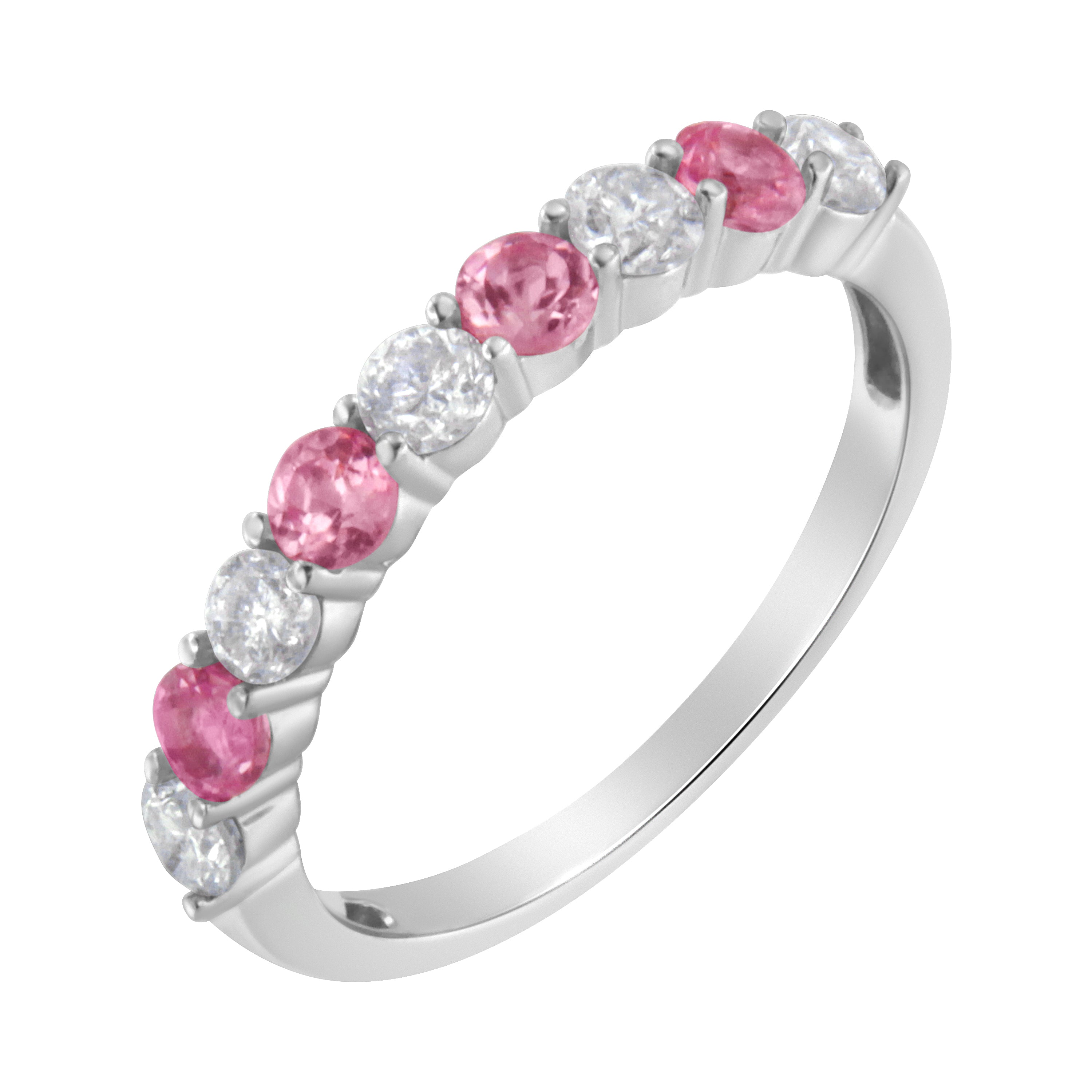 10KT White Gold 1/2 cttw Diamond and 3MM Created Blue Sapphire Gemstone Band Ring (H-I, I1-I2) - Size 7 by Bids.com