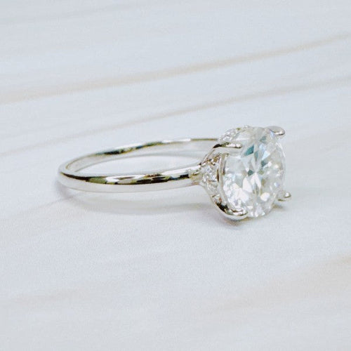 Paved Halo Solitaire Moissanite Ring - 2 Carat White Gold Plated Sterling Silver