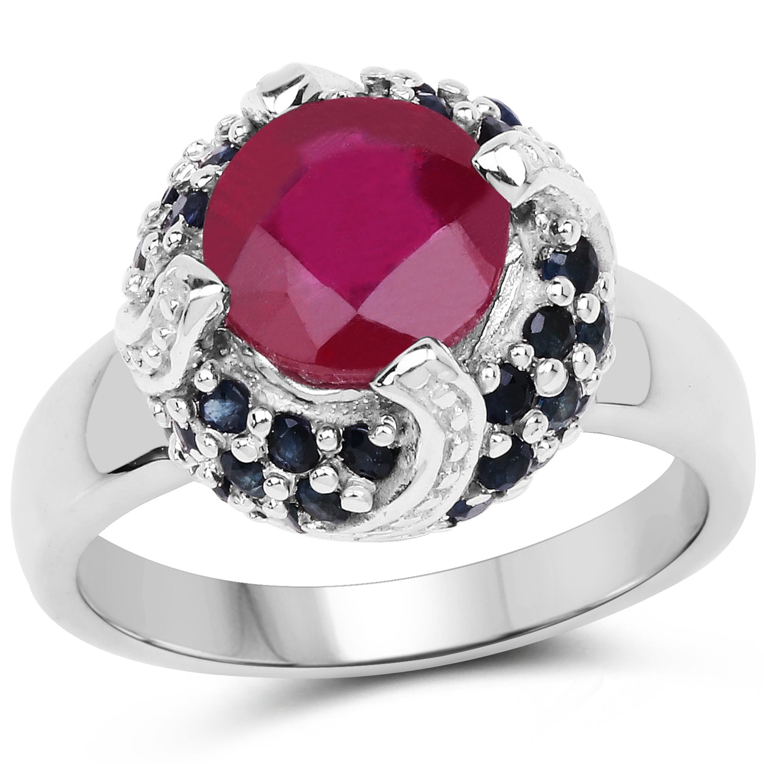 3.70 Carat Glass Filled Ruby and Blue Sapphire .925 Sterling Silver Ring by Bids.com
