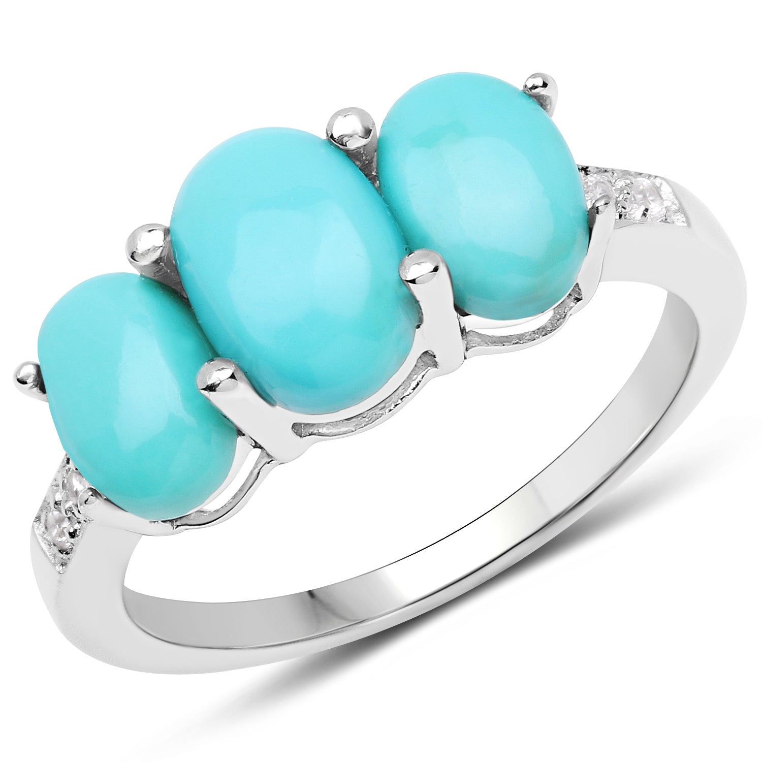 2.97 Carat Genuine Turquoise and White Zircon .925 Sterling Silver Ring by Bids.com