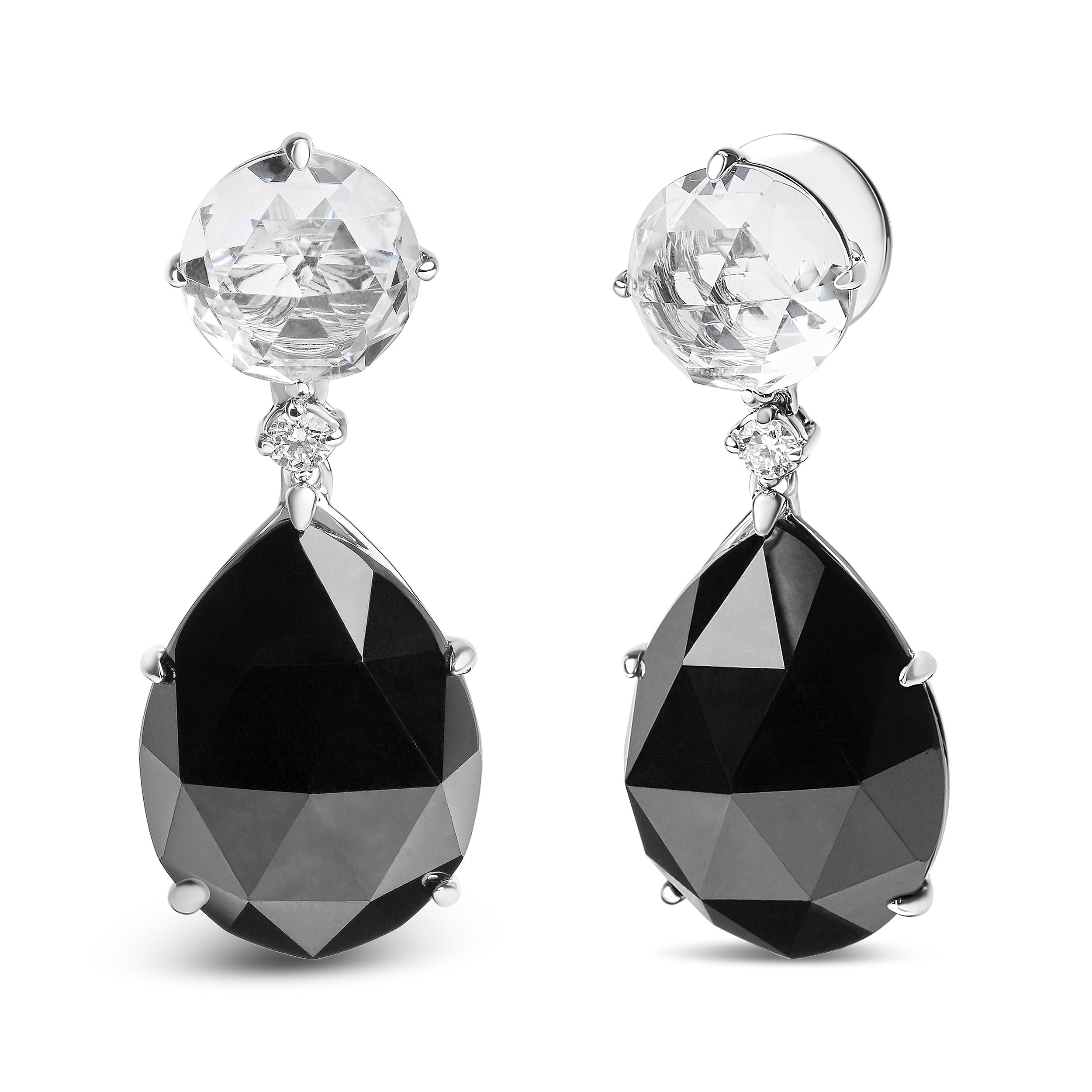 18K White Gold 1/5 Cttw Diamond with Round White Topaz and 20x15mm Pear Cut Black Onyx Gemstone Dangle Earring (G-H Color, SI1-SI2 Clarity) by Bids.com