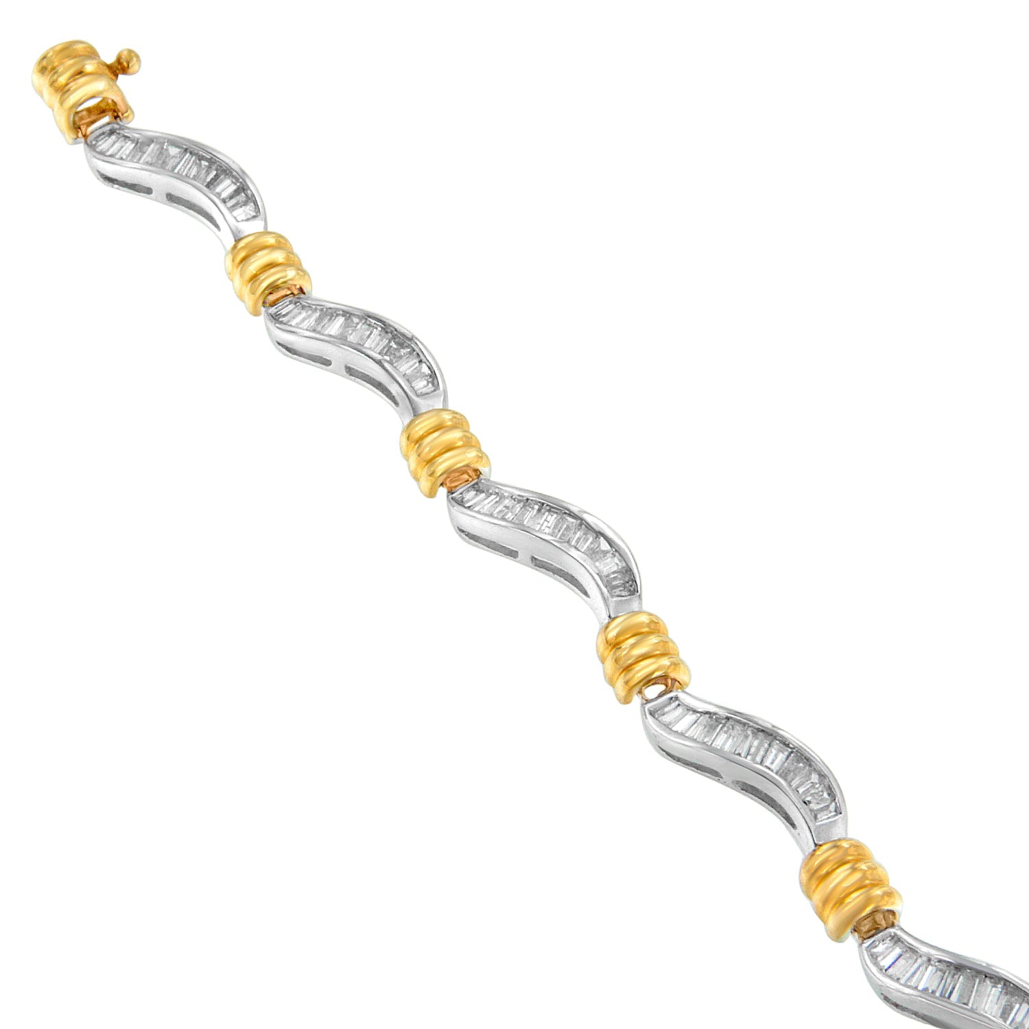 Original Classics 10K Two-Tone Gold Baguette Cut Diamond Spiral Bracelet (2.00 cttw, H-I Color, I1-I2 Clarity) by Bids.com