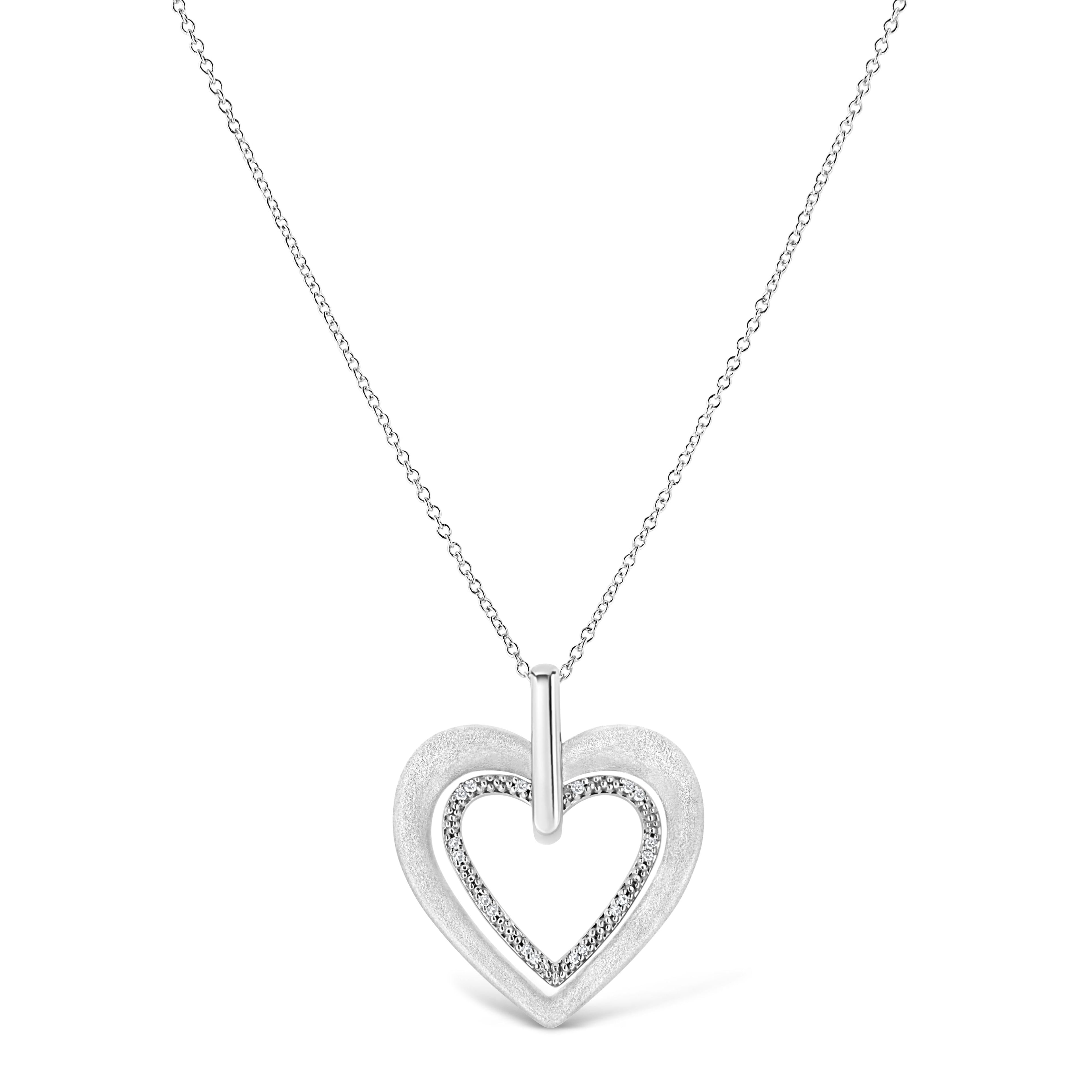 .925 Sterling Silver Prong-Set Diamond Accent Double Heart 18" Pendant Necklace (I-J Color, I1-I2 Clarity) DestGlow
