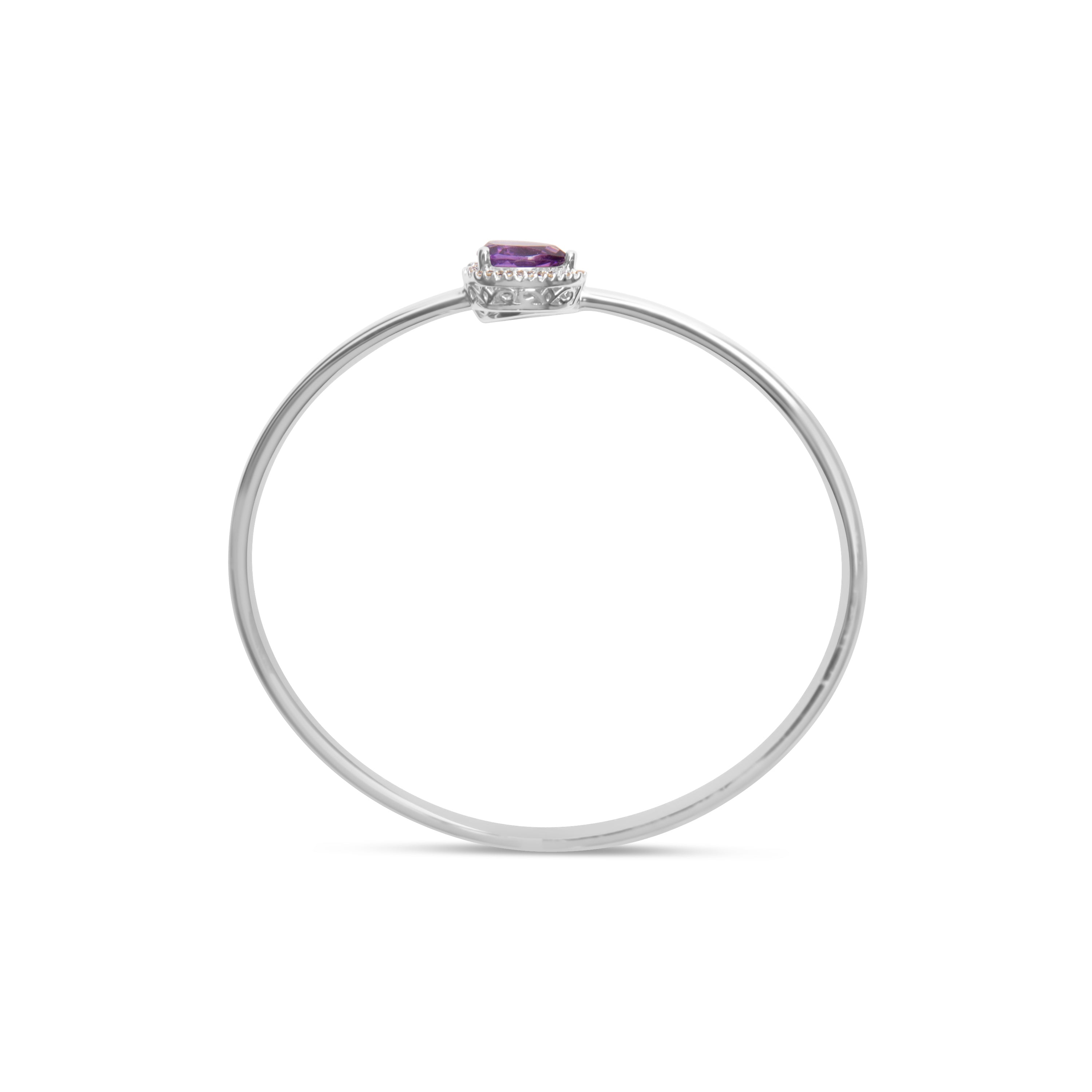 .925 Sterling Silver 8 x 5.5mm Pear Shape Amethyst and Diamond Accent Halo Bypass Bangle Bracelet (H-I Color, SI1-SI2 Clarity) - Fits up to 7" Inches DestGlow