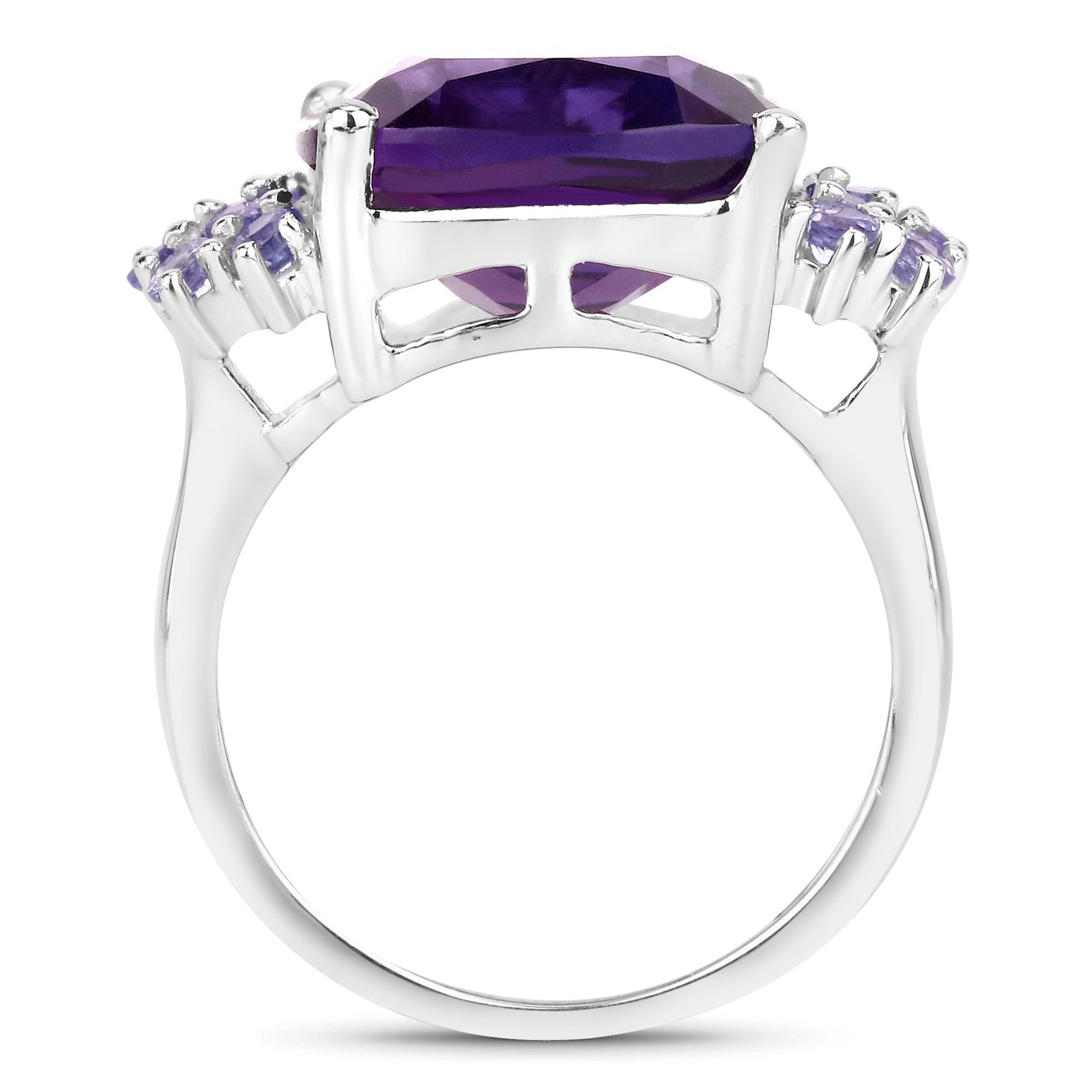 6.34 Carat Genuine Amethyst and Tanzanite .925 Sterling Silver Ring