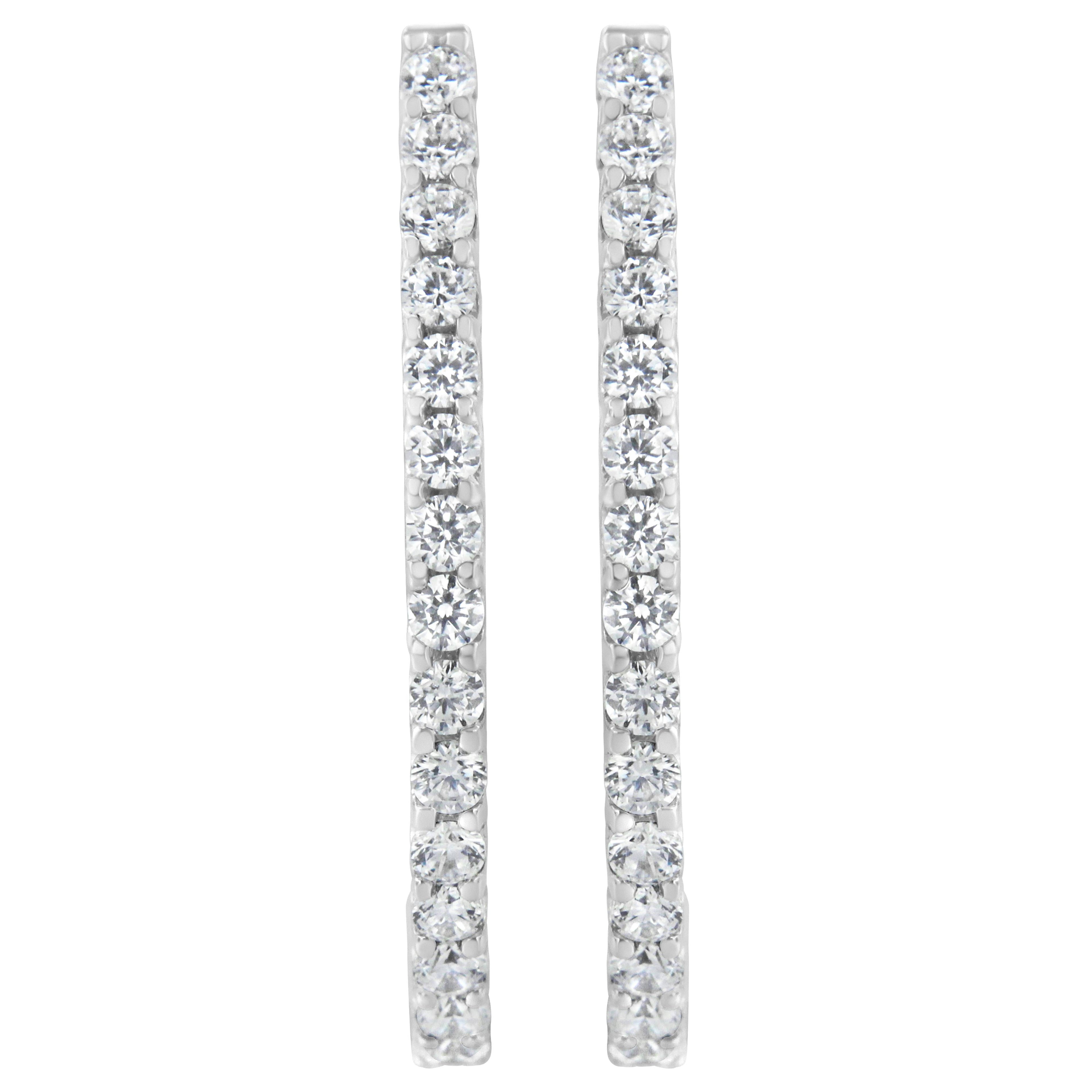 14K White Gold 2.0 Cttw Round Brilliant Cut Diamond Oblong Hinged Leverback Hoop Earrings (I-J Color, I1-I2 Clarity) by Bids.com