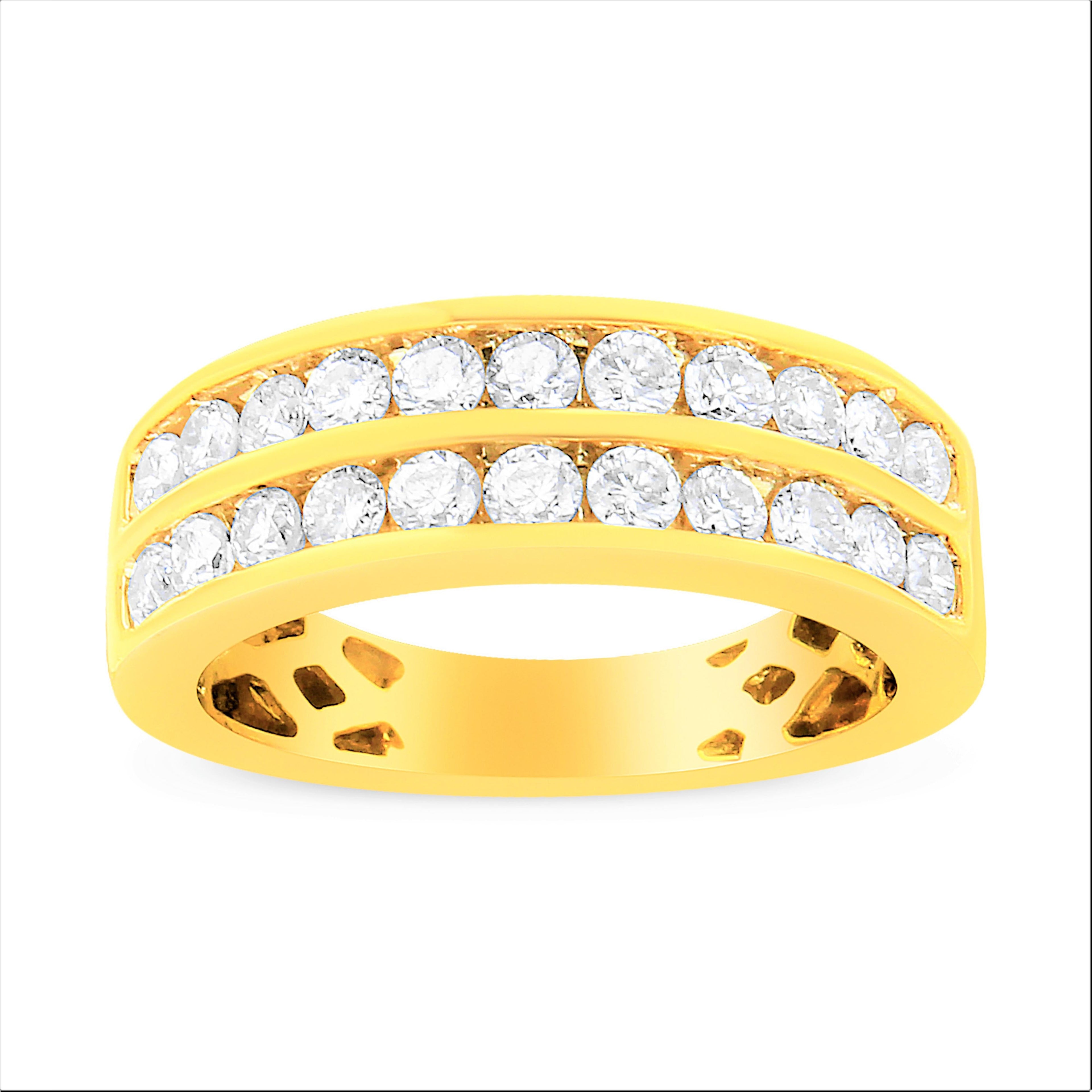 10K Yellow Gold Two-Row Diamond Band Ring (1 Cttw, J-K Color, I1-I2 Clarity) - Size 6 by Bids.com