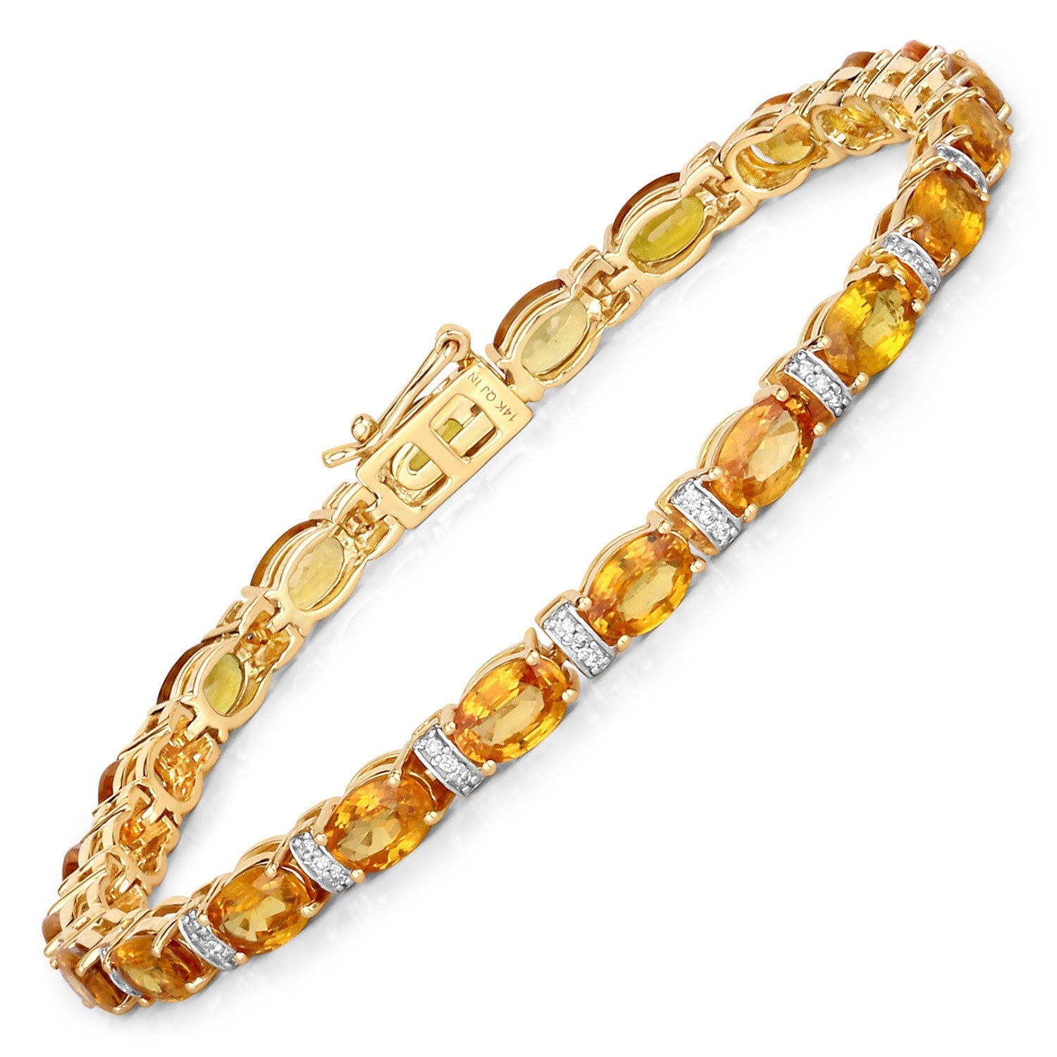 12.33 Carat Genuine Orange Sapphire and White Diamond 14K Yellow Gold Bracelet by Bids.com