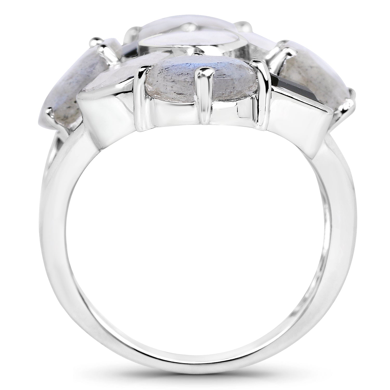 10.30 Carat Genuine White Rainbow Moonstone, Labradorite And Black Onyx .925 Sterling Silver Ring by Bids.com