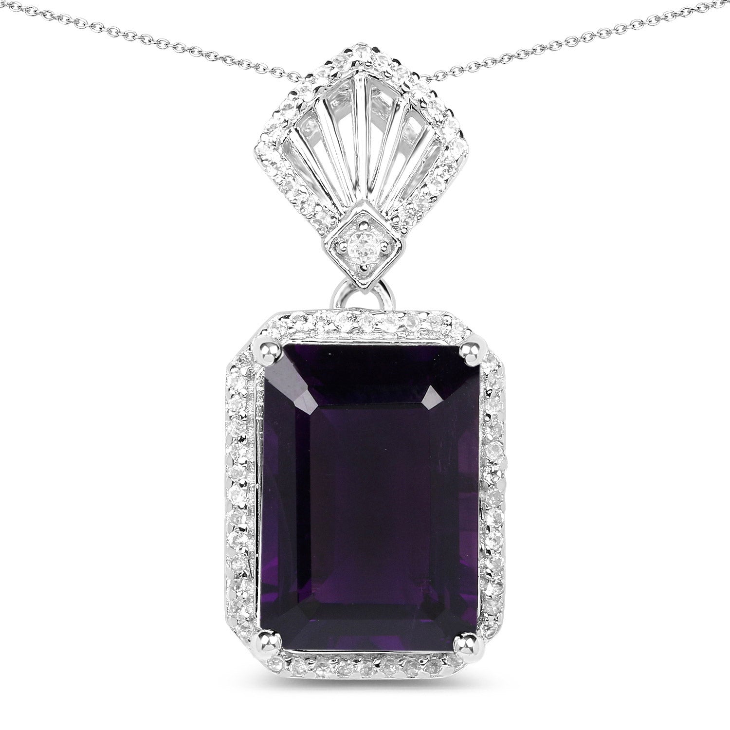 7.37 Carat Genuine Amethyst and White Zircon .925 Sterling Silver Pendant by Bids.com