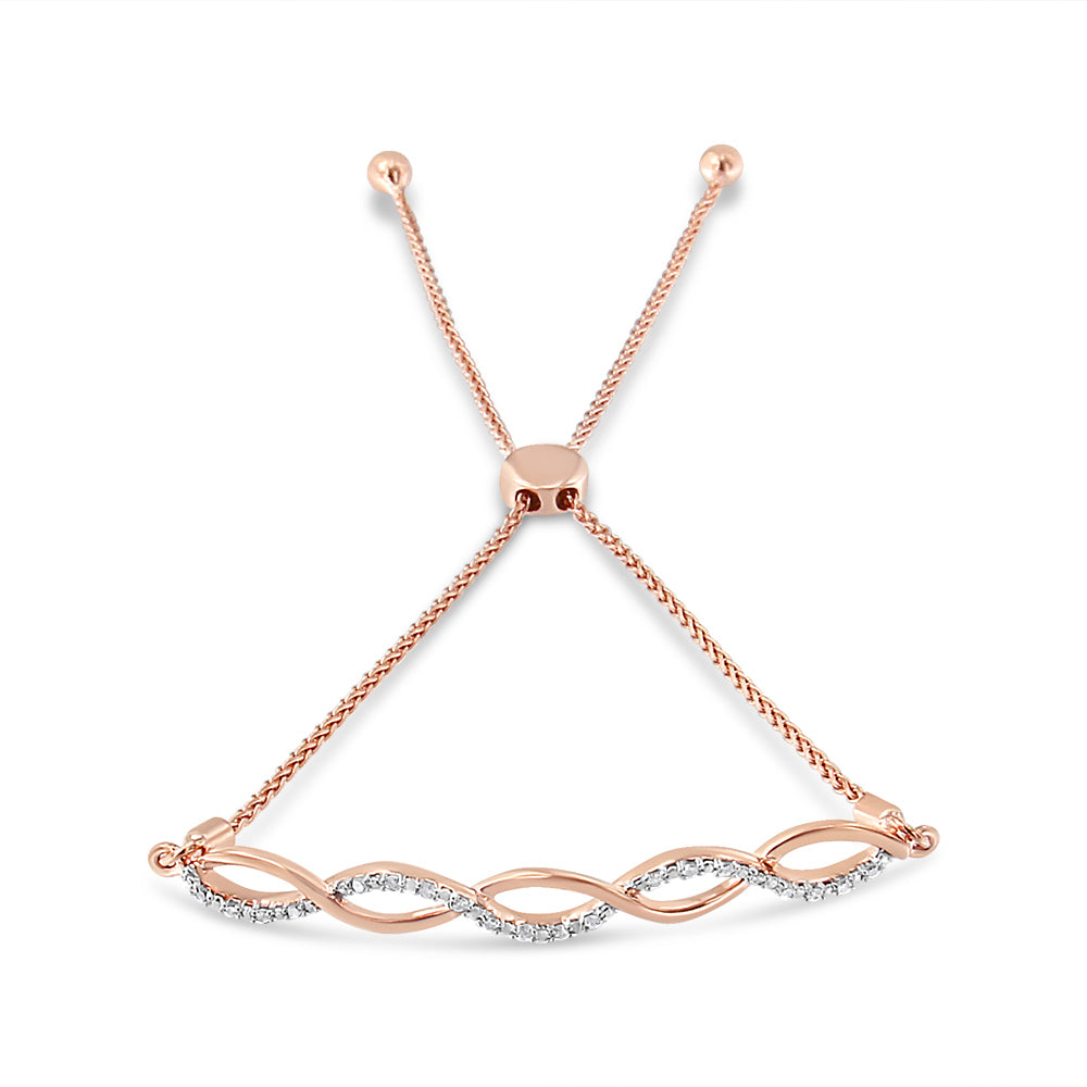 14K Rose Gold Plated .925 Sterling Silver 1/10 cttw Diamond Infinity Twist 4â€-10†Adjustable Bolo Bracelet (I-J Color, I2-I3 Clarity) DestGlow