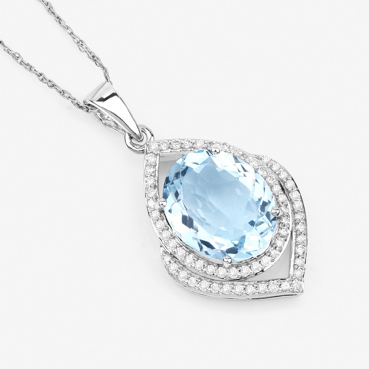 3.82 Carat Genuine Aquamarine and White Diamond 14K White Gold Pendant by Bids.com