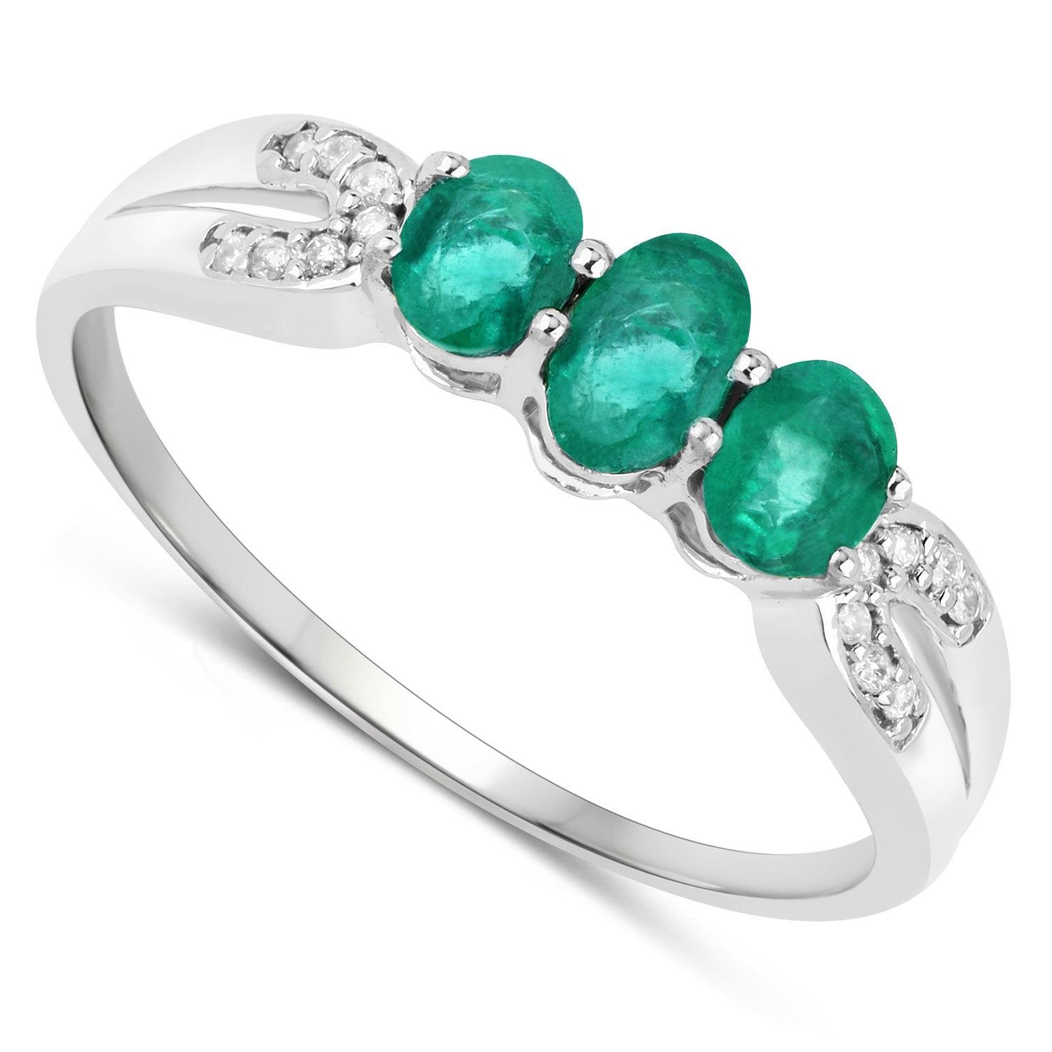 0.53 Carat Genuine Zambian Emerald and White Diamond 14K White Gold Ring DestGlow