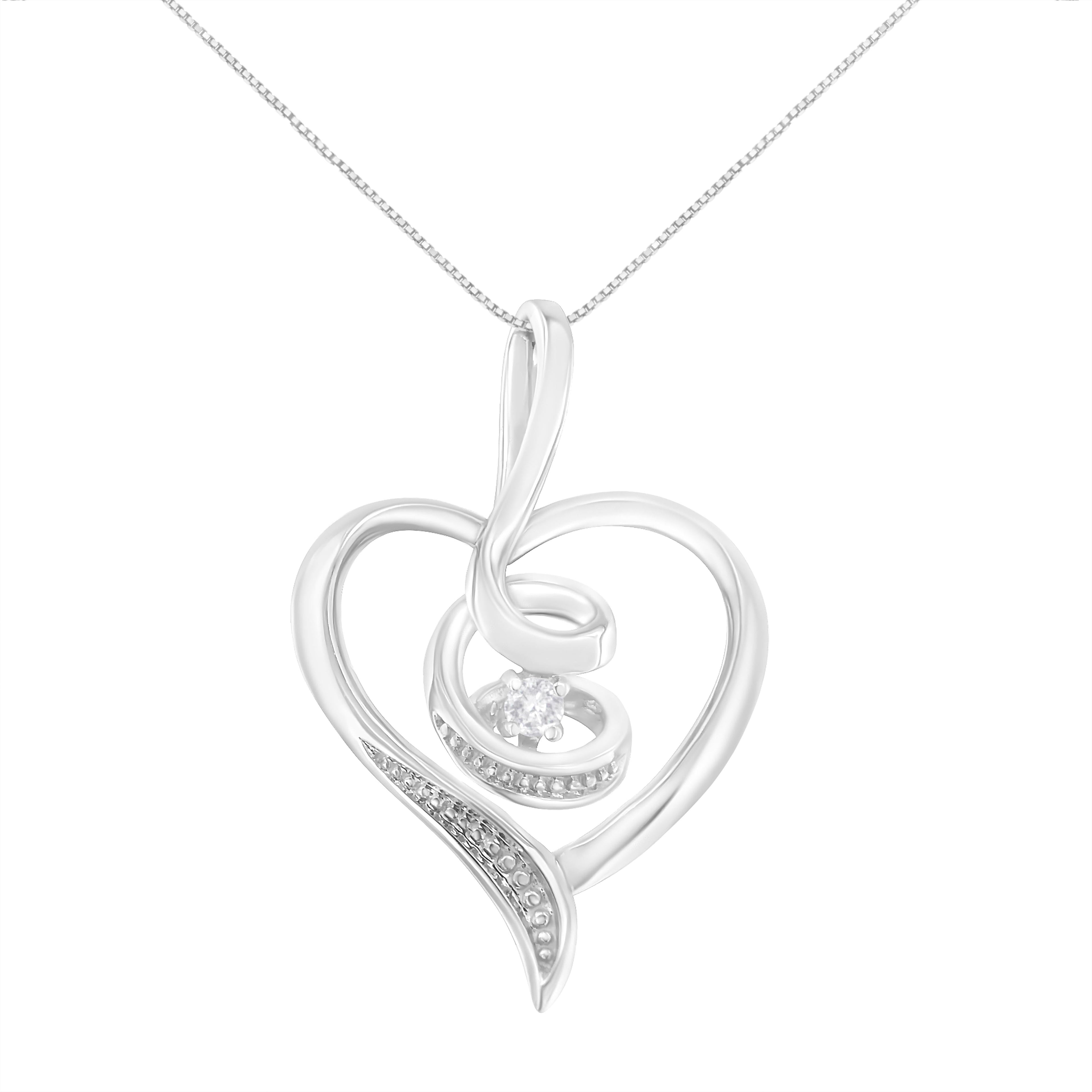 Espira 10K White Gold .03 Cttw Diamond-Accented Round-Cut Diamond Swirl Open Heart 18" Pendant Necklace (I-J Color, I2-I3 Clarity) by Bids.com