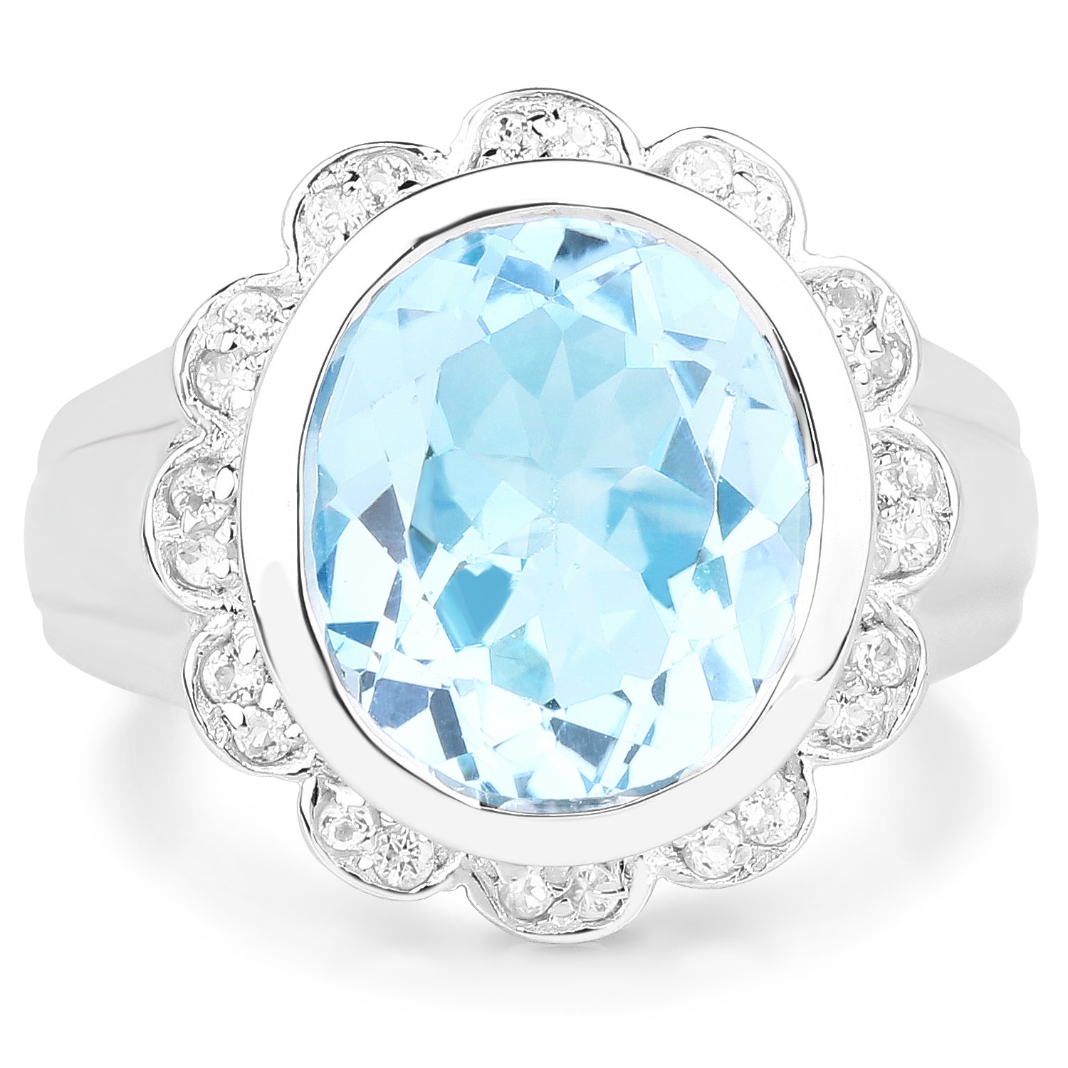 5.39 Carat Genuine Blue Topaz and White Topaz .925 Sterling Silver Ring by Bids.com