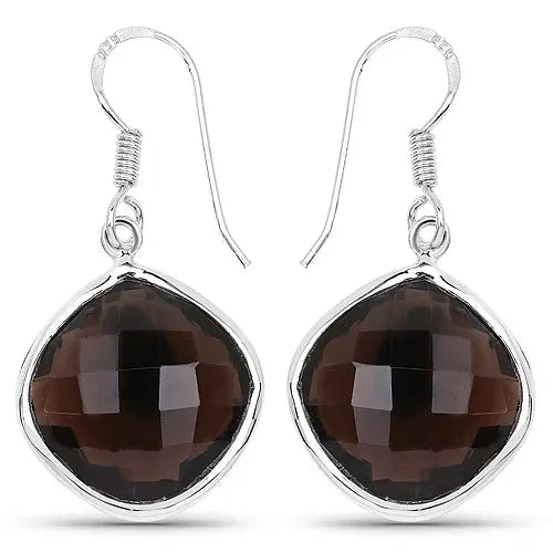 22.80 Carat Genuine Smoky Quartz .925 Sterling Silver Earrings