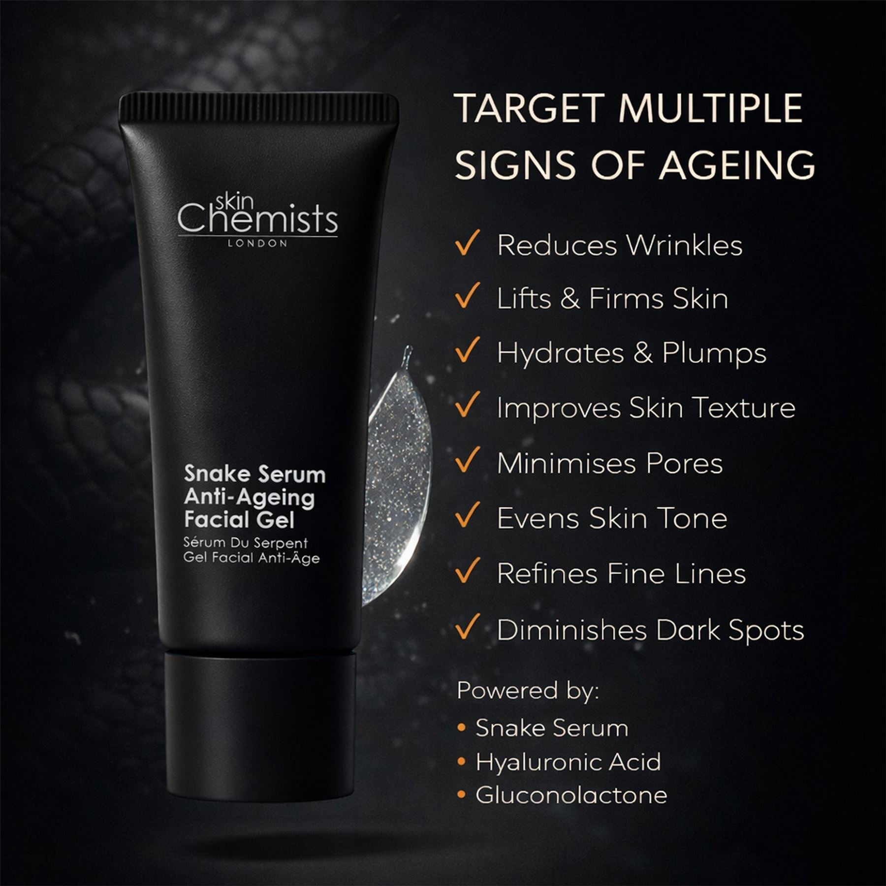 skinChemists Snake Serum Anti-Ageing Facial Gel 30ml - DestGlow