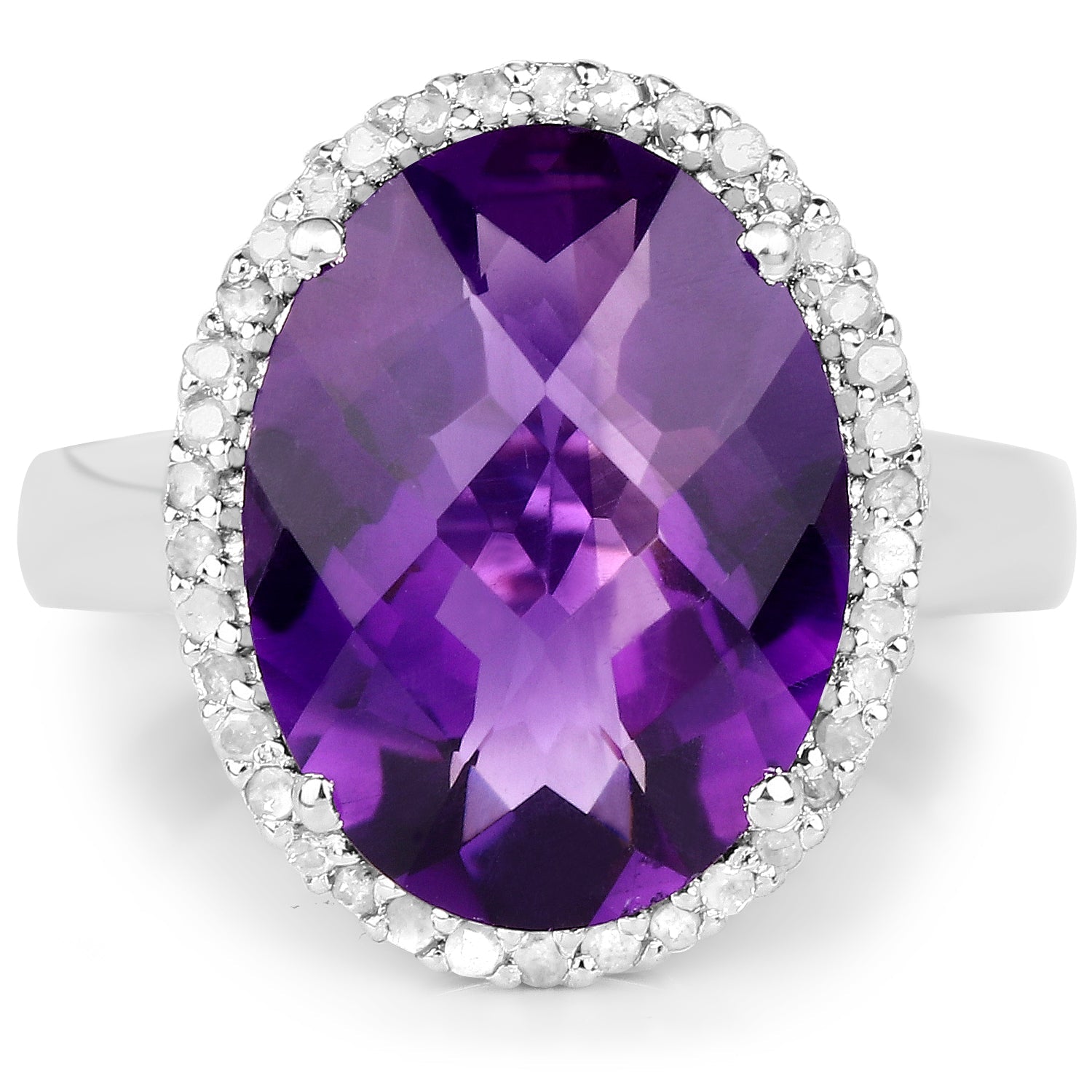 7.94 Carat Genuine Amethyst and White Diamond .925 Sterling Silver Ring by Bids.com
