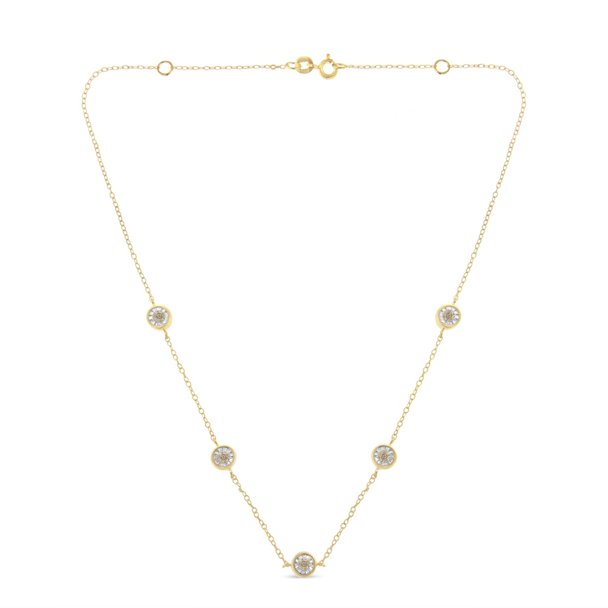 Yellow Color Plated Sterling Silver Diamond Station Necklace (1/2 cttw, K-L Color, I2-I3 Clarity)