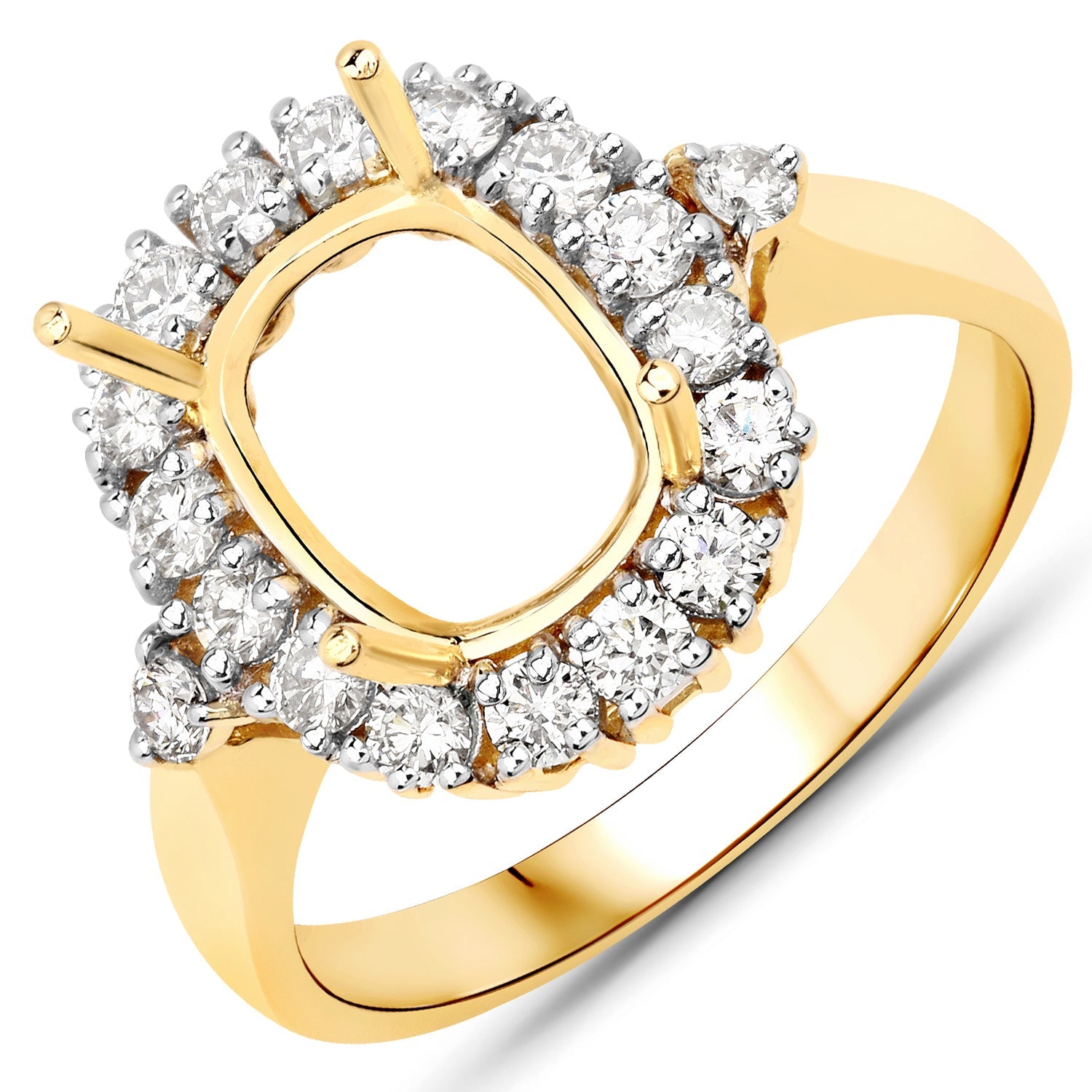0.54 Carat Genuine White Diamond 14K Yellow Gold Semi Mount Ring - holds 9x7mm Cushion Gemstone by Bids.com