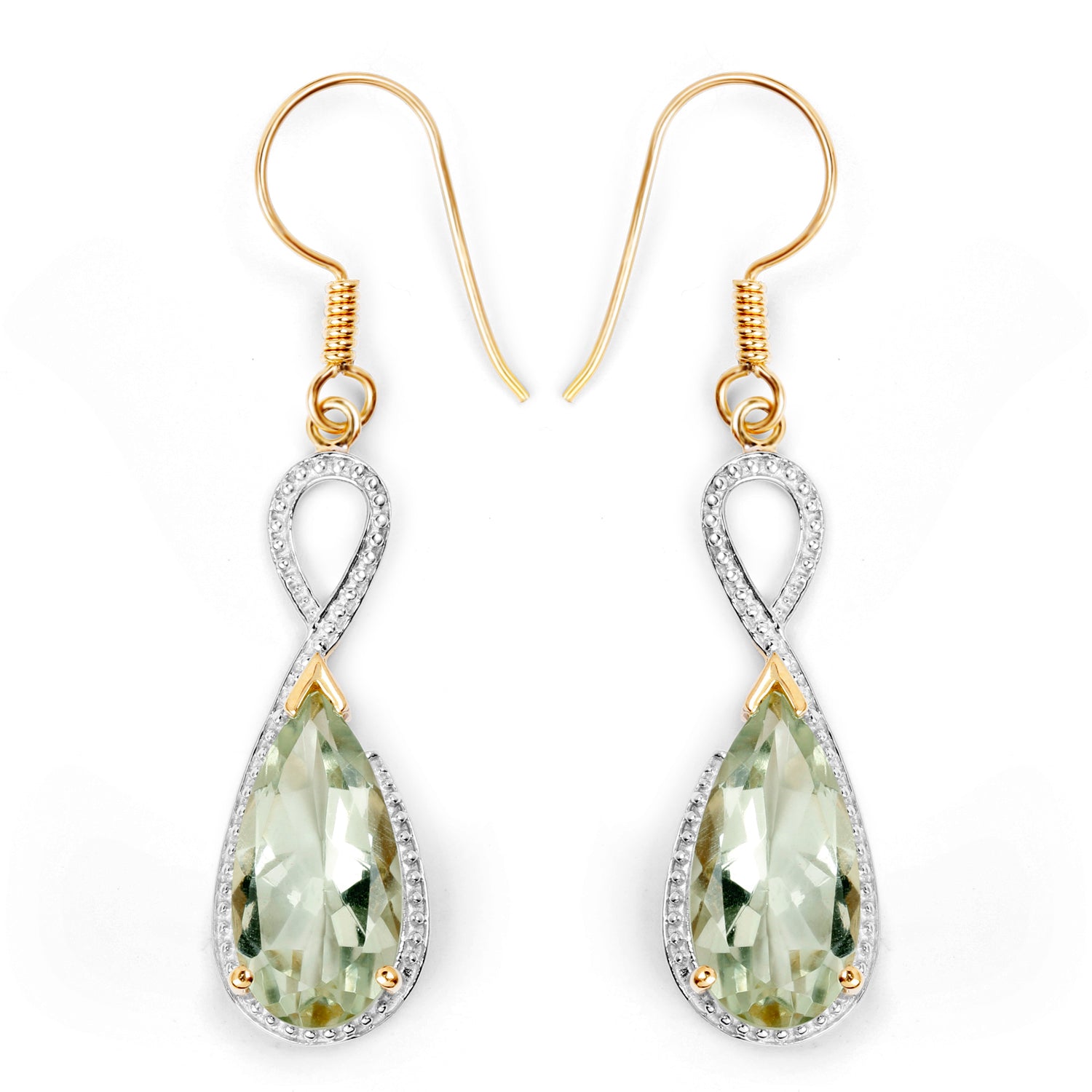 14K Yellow Gold Plated 10.10 Carat Genuine Green Amethyst .925 Sterling Silver Earrings DestGlow