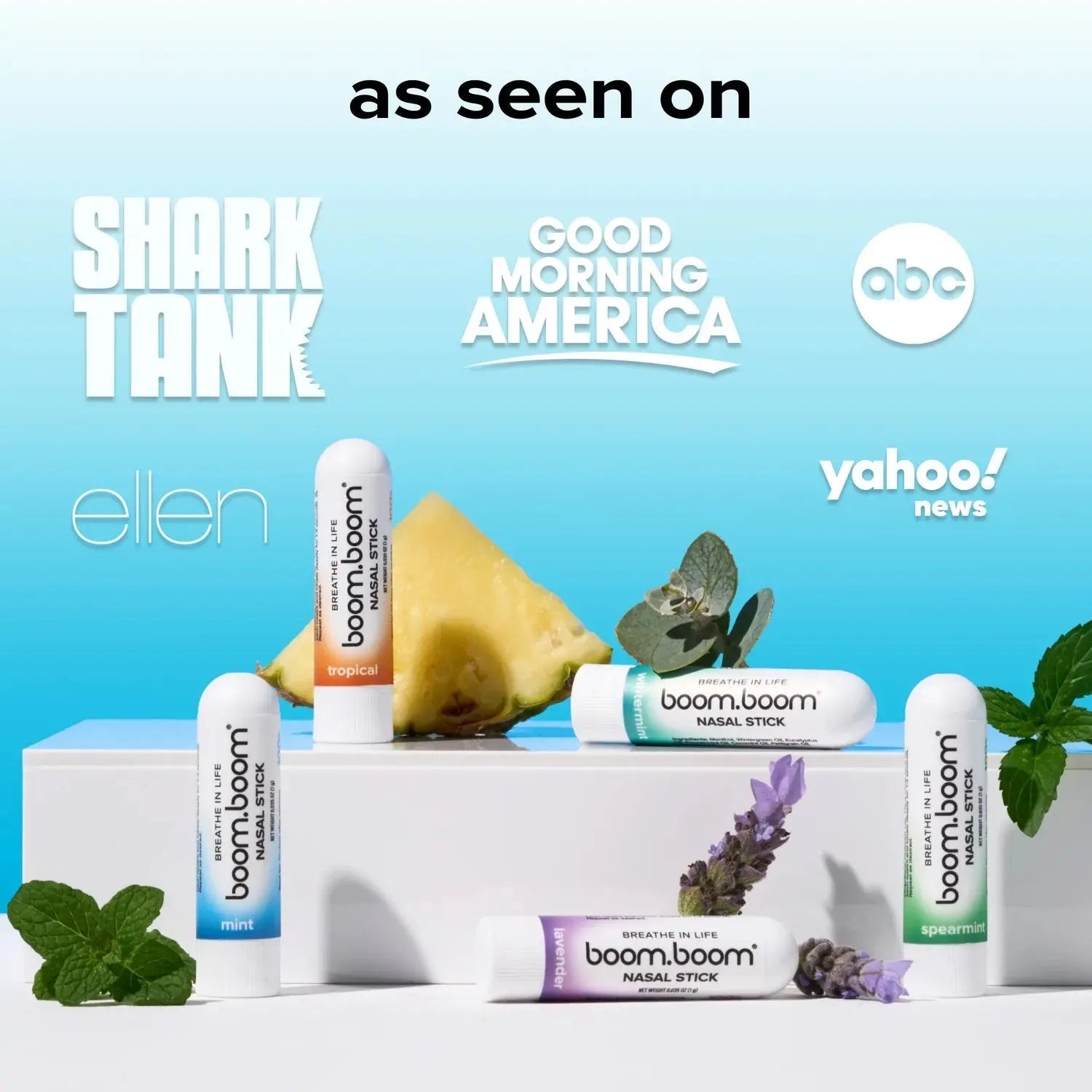 BoomBoom Nasal Stick | Vapor Flow Technology | Cool Refreshing Sensation | Natural Mood Boost | Simple Ingredients | Essential Oils + Menthol Inhaler (Mint, Wintermint, Tropical)