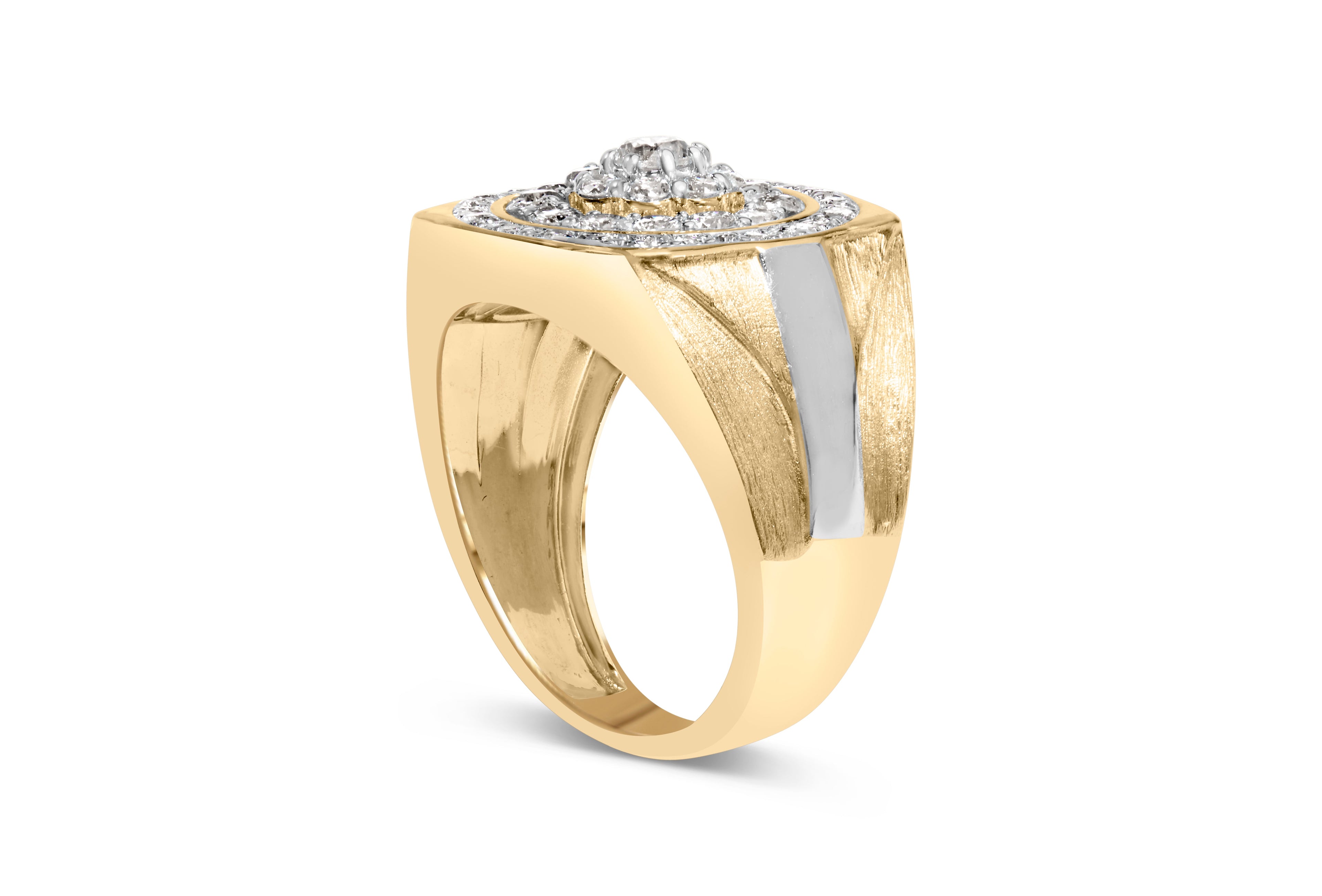 10K Yellow Gold 1 1/2 Cttw Diamond Cluster and Halo Signet Mens Ring (K-L Color, I1-I2 Clarity) - Size 10 by Bids.com