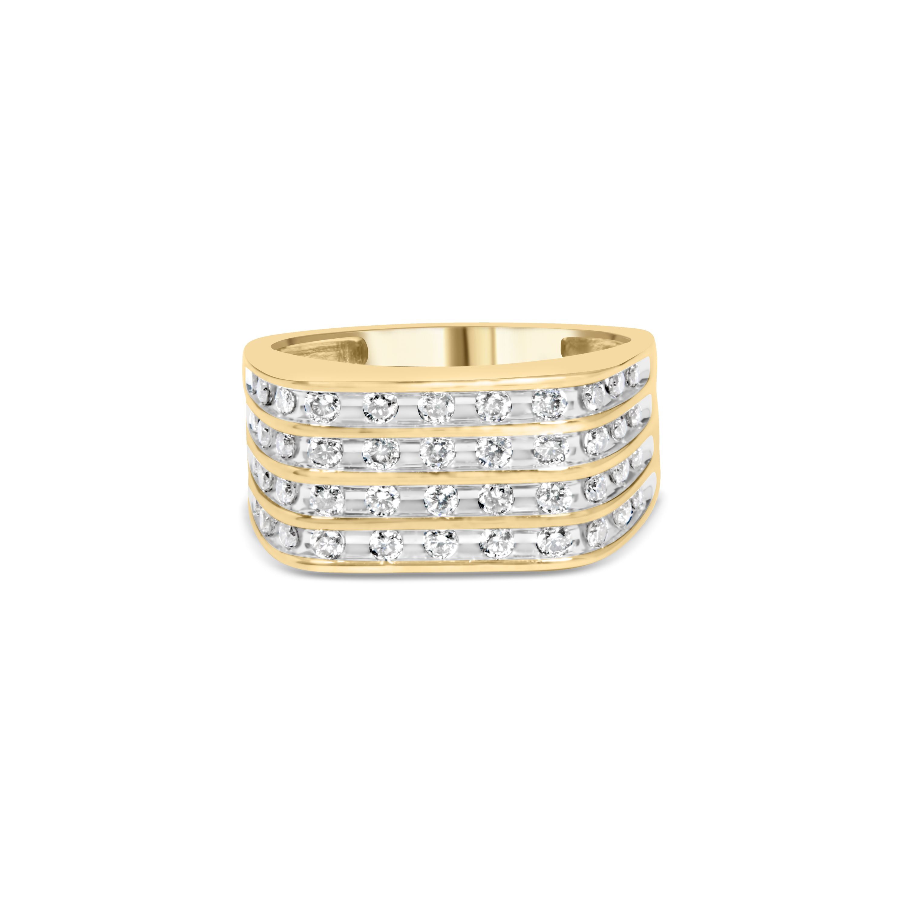 10K Yellow Gold 1.00 Cttw Diamond Multi Row Mens Ring Band by Bids.com