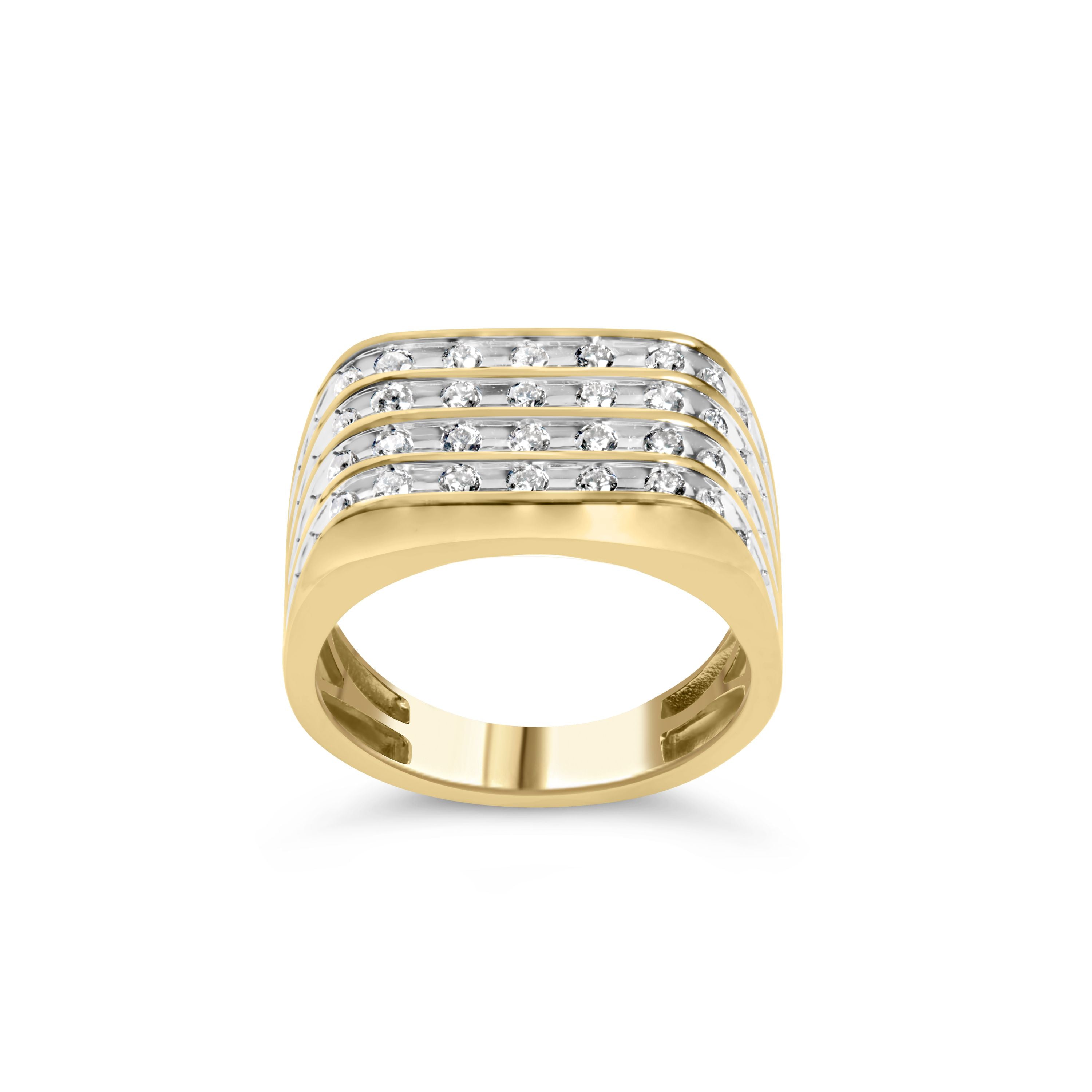 10K Yellow Gold 1.00 Cttw Diamond Multi Row Mens Ring Band by Bids.com