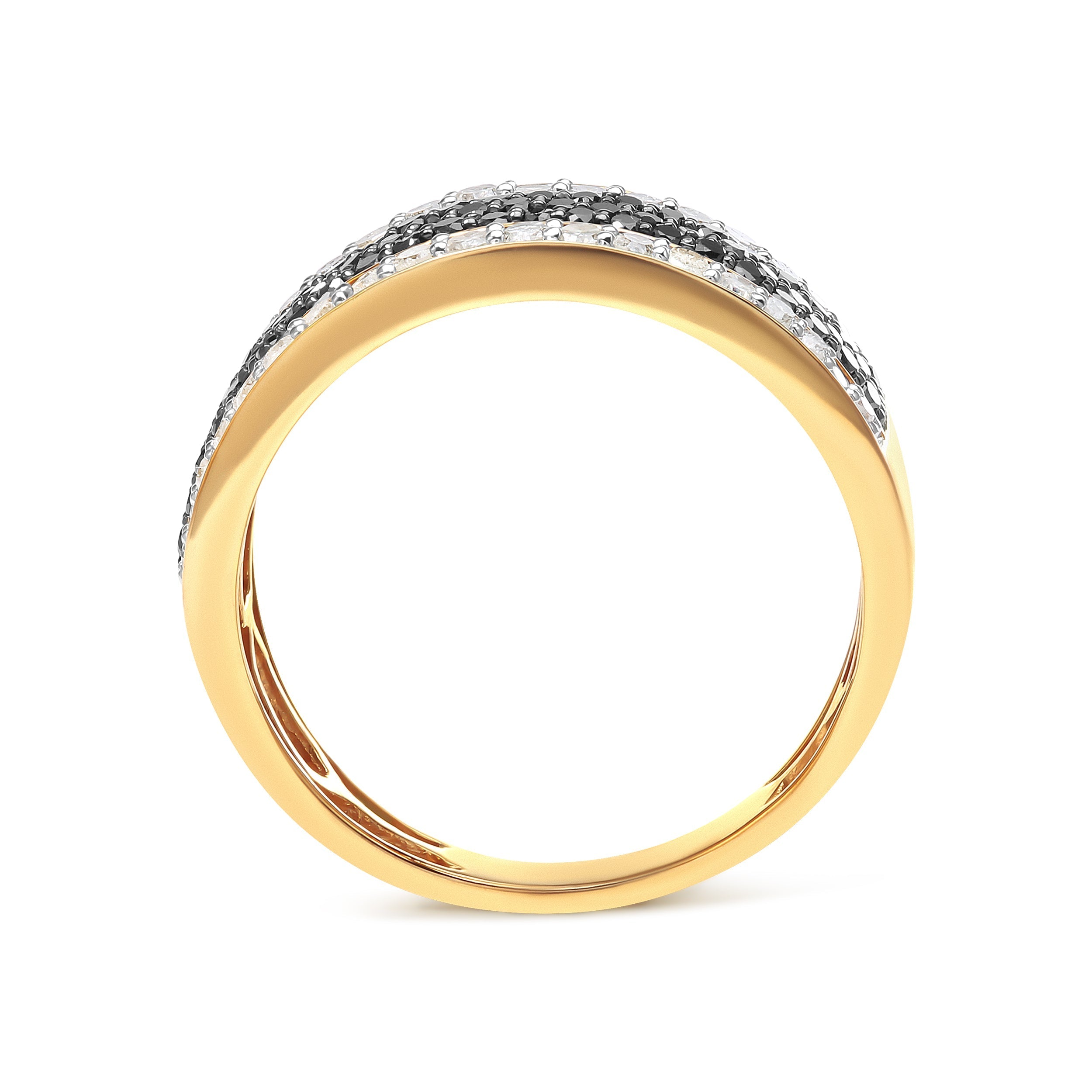 14K Yellow Gold Plated .925 Sterling Silver 1 1/4 Cttw White and Black Treated Diamond Multi Row Band (Black/I-J Color, I2-I3 Clarity) - Size 10 DestGlow