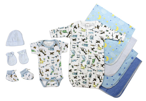 Newborn Baby Boys 9-Piece Layette Gift Set - Soft Cotton Baby Shower Gift