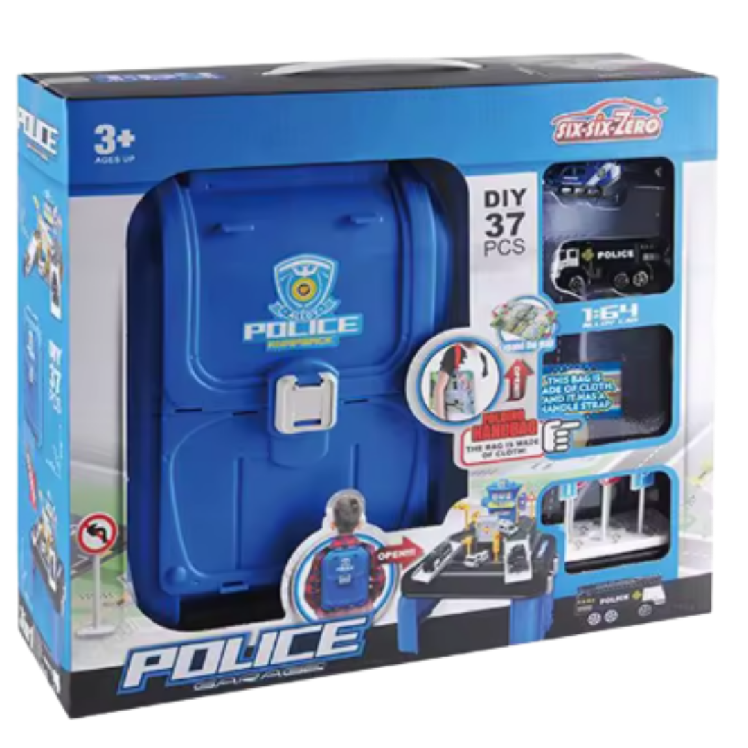 Six Six Zero DIY Police Garage Backpack Playset (37 Pcs) DestGlow