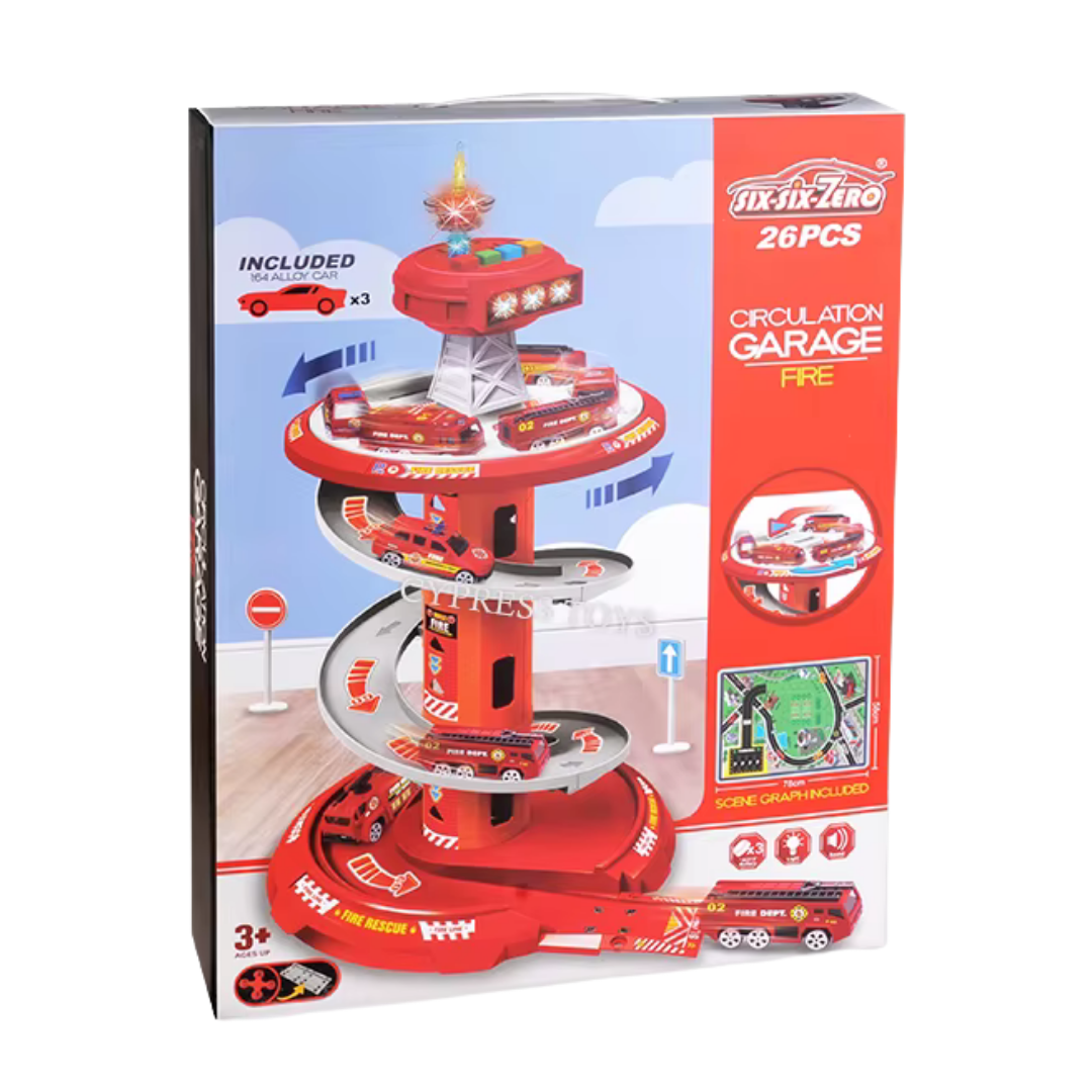 Six Six Zero Fire Rescue Circulation Garage Spiral Track (26 Pcs) DestGlow