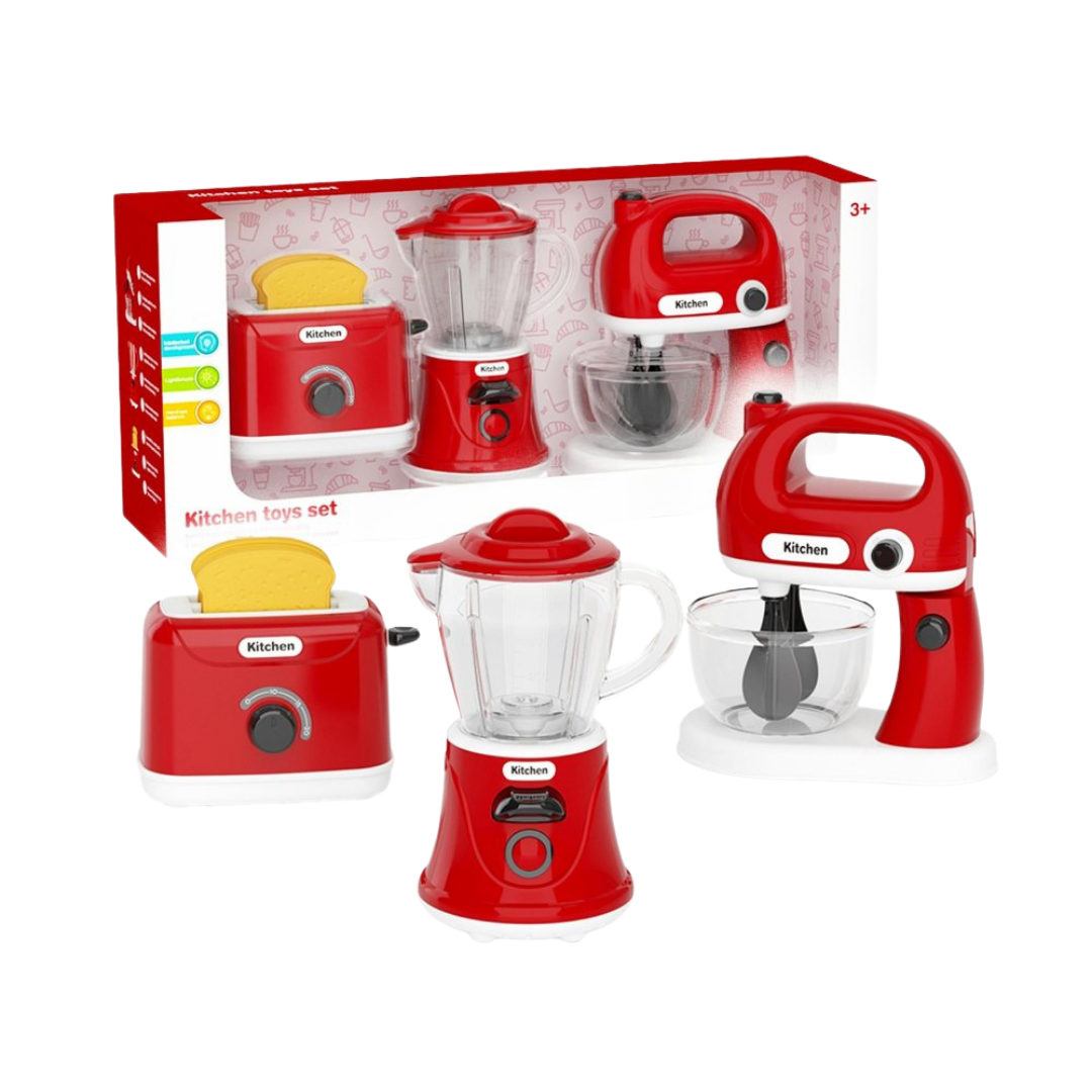 Kids Kitchen Toy Set Red Appliances with Toaster Blender and Mixer DestGlow