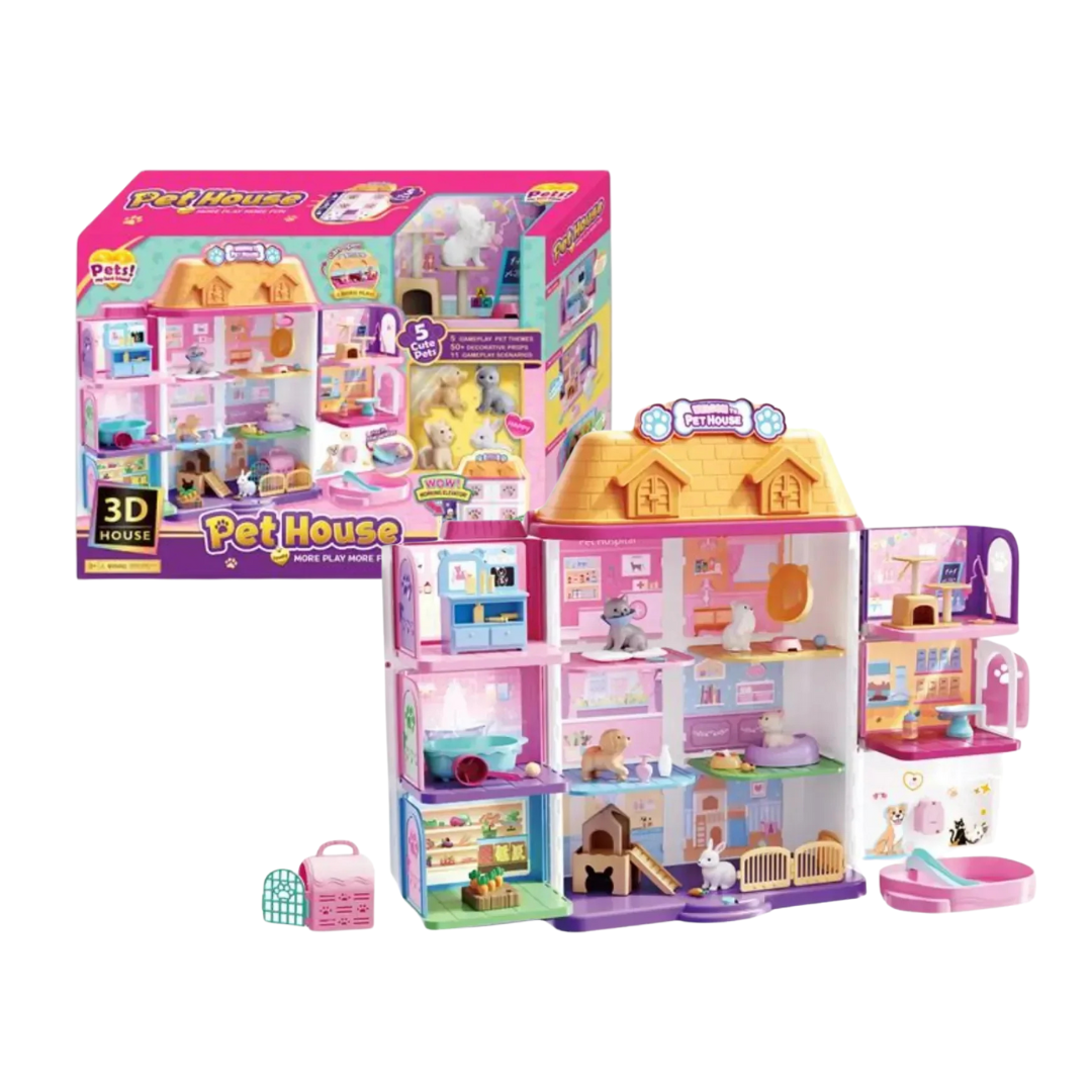 Pet House Playset with 5 Pets & 50+ Accessories (3D Dollhouse) by Farmacias Savia
