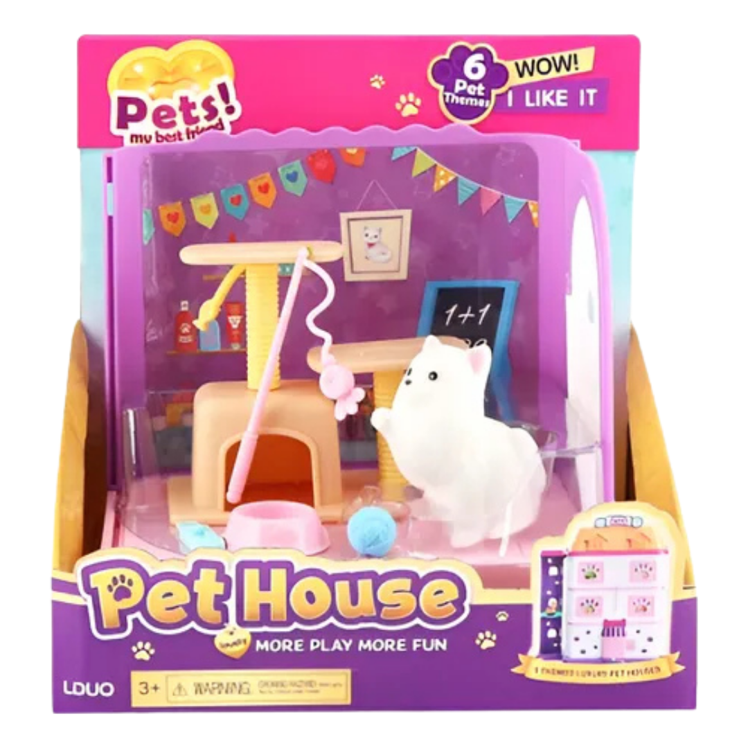 LDUO Pet House Playset - Cat Playroom & Scratching Post Theme DestGlow