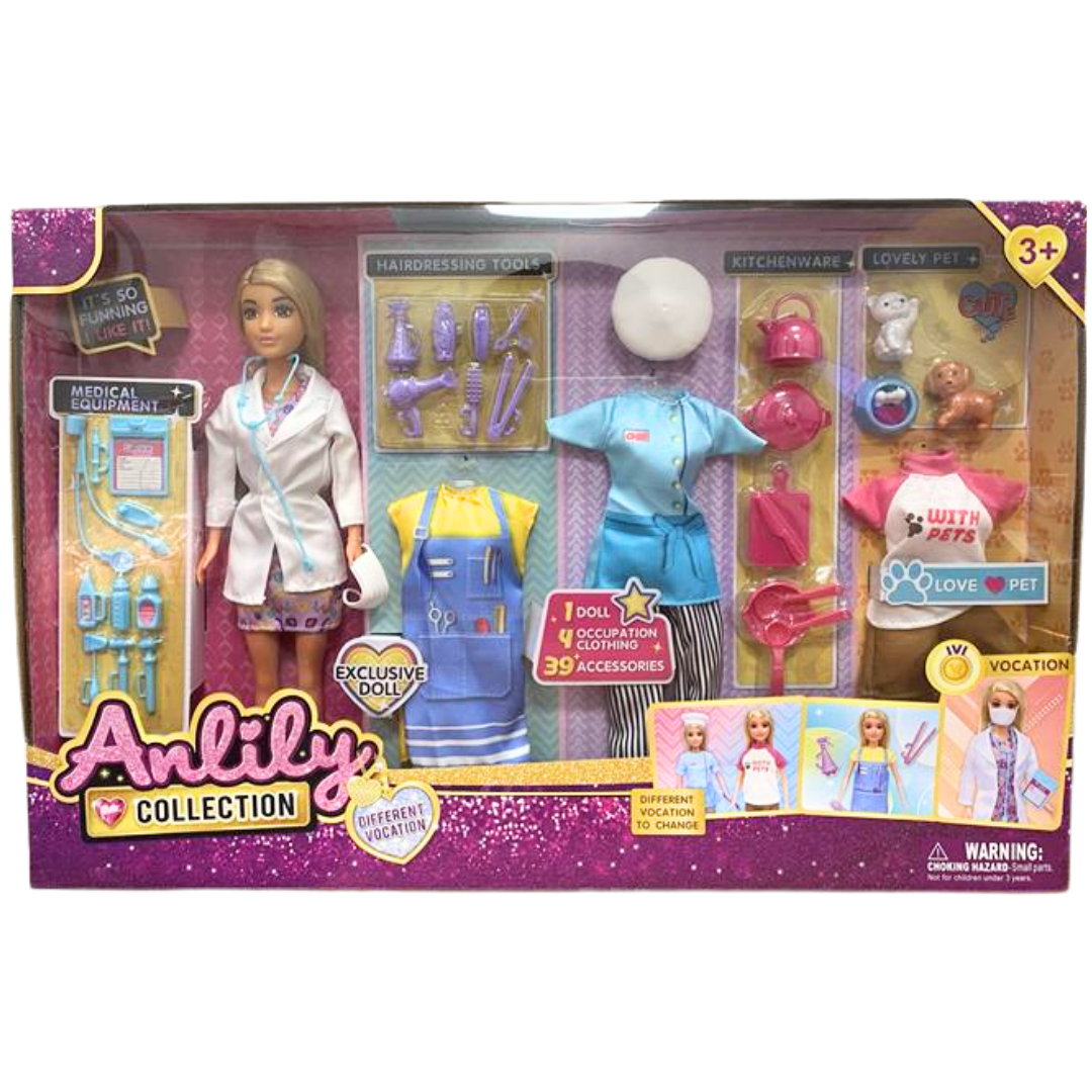 Anlily Multi-Career Doll Set with 4 Vocation Outfits & 39 Accessories DestGlow