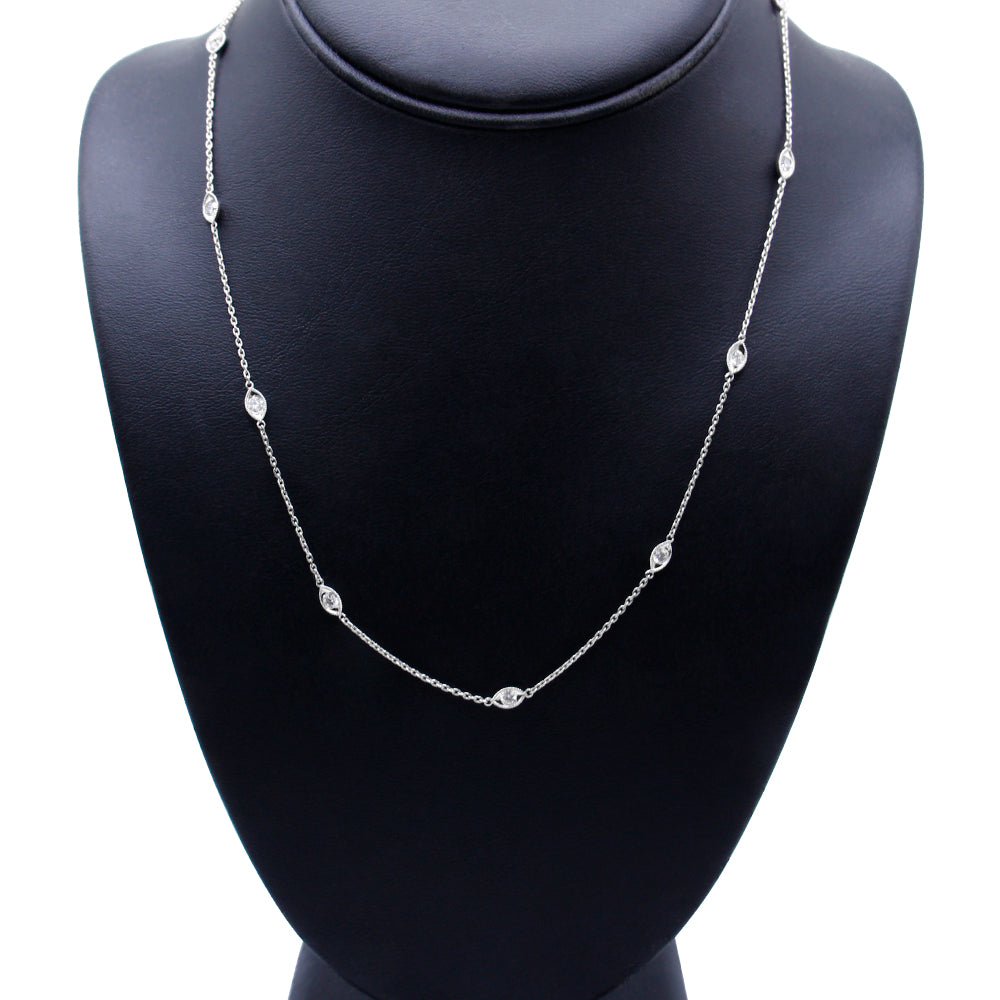 14K White Gold 1.00 Cttw Bezel Set Round Diamond Marquise Shaped Milgrain Station 18" Collar Necklace (G-H Color, SI1-SI2 Clarity) by Bids.com