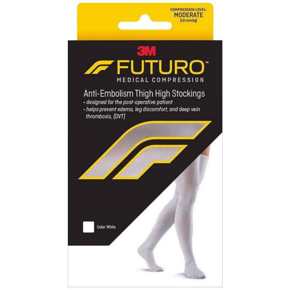 Futuro Anti-Embolism Closed Toe Stockings Thigh Length, White, Moderate Large