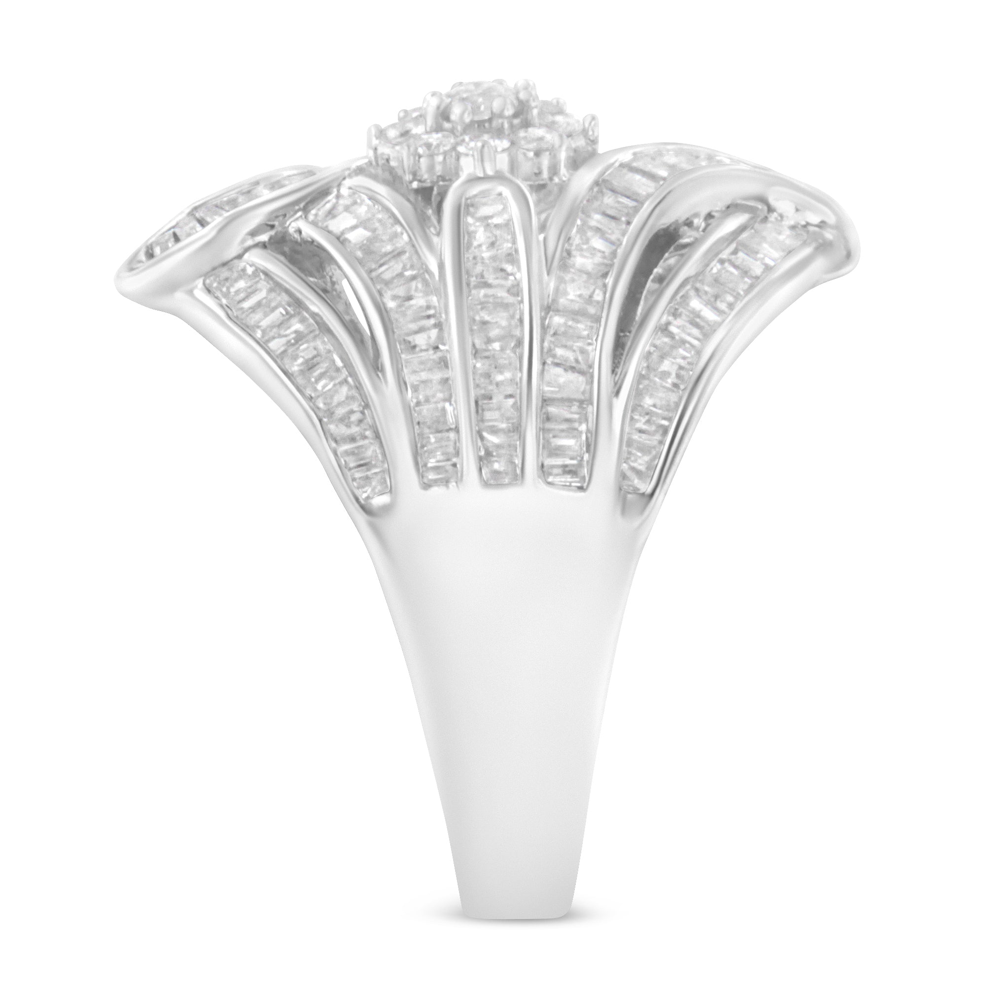 .925 Sterling Silver 1-1/8 Cttw Round & Baguette Diamond &