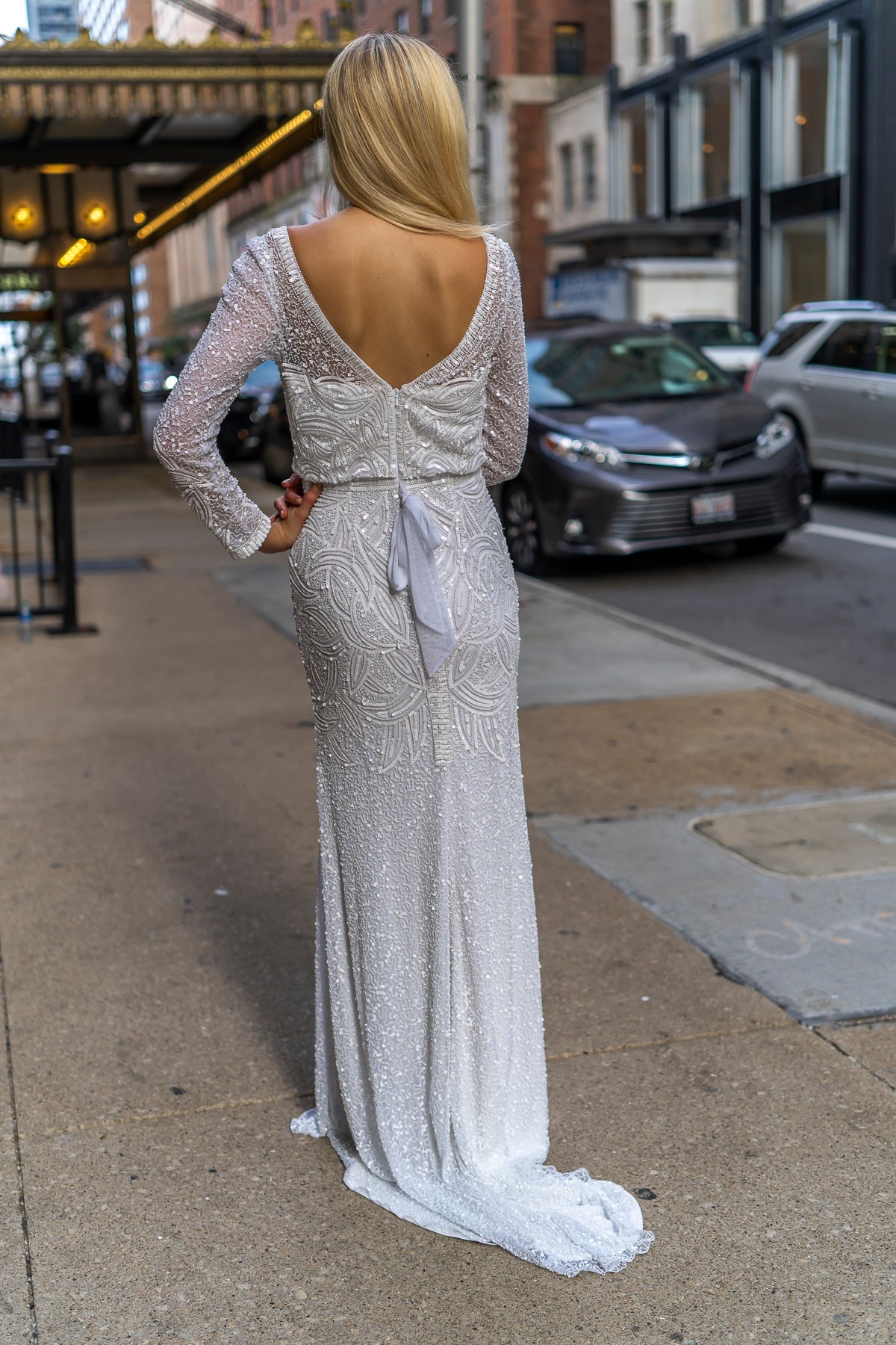 Lara Grant Long Sleeve Beaded Wedding Dress by Lara New York