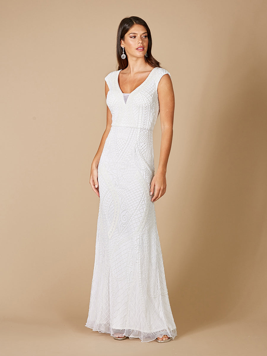 Lara Gwen Beaded Short Sleeve Wedding Dress by Lara New York