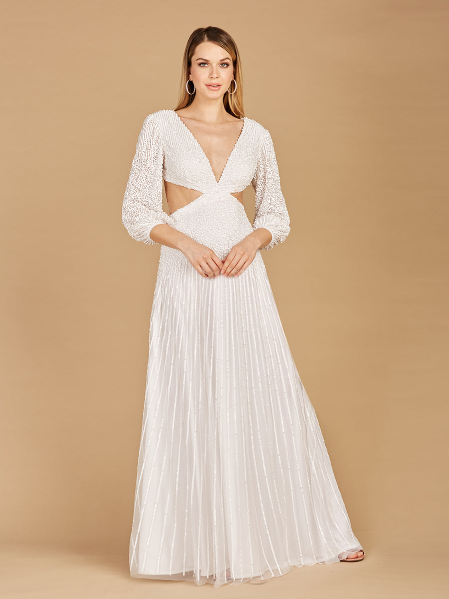 Long Sleeve Cut Out Wedding Dress by Lara New York