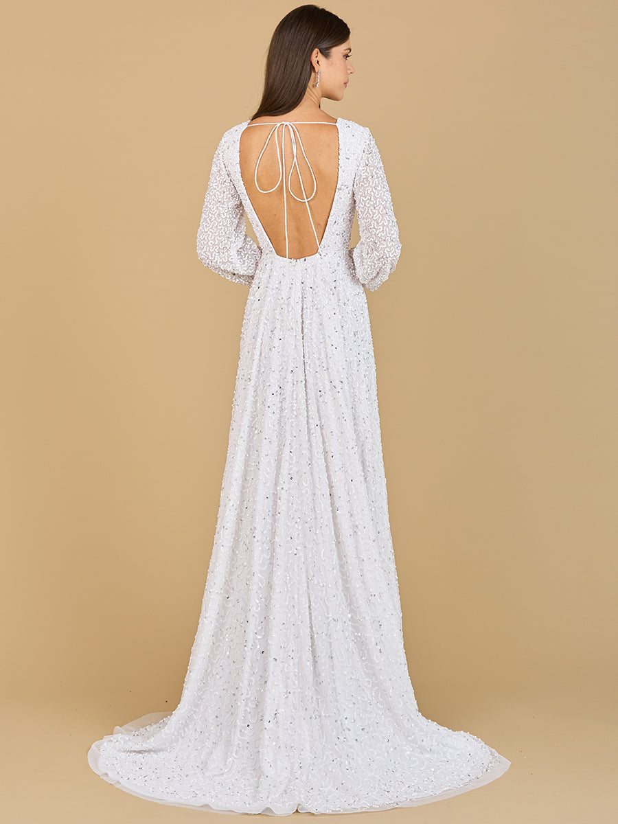 Long Sleeve, Beaded A-Line Bridal Dress by Lara New York