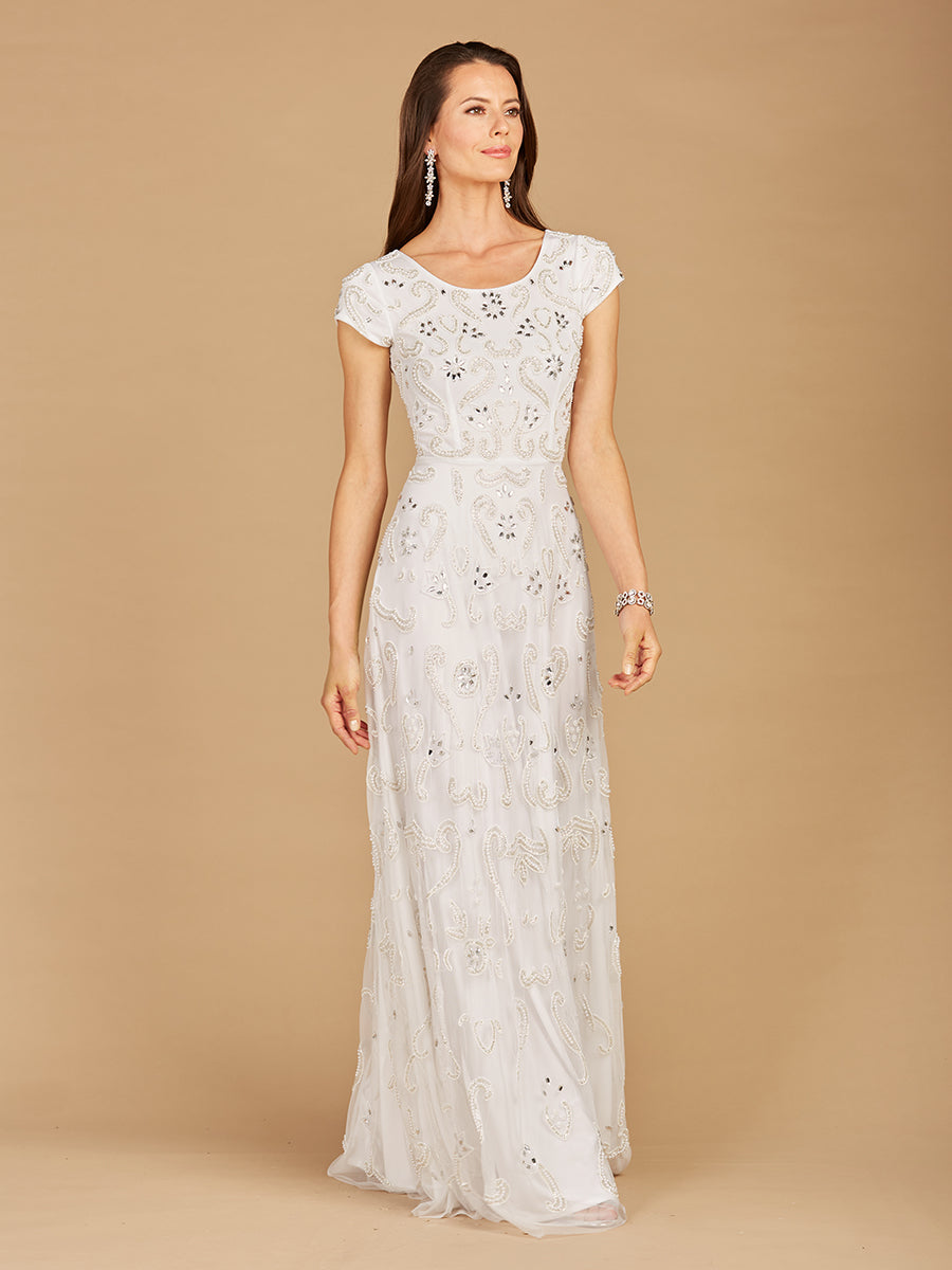 Cap Sleeve Beaded Bridal Gown by Lara New York
