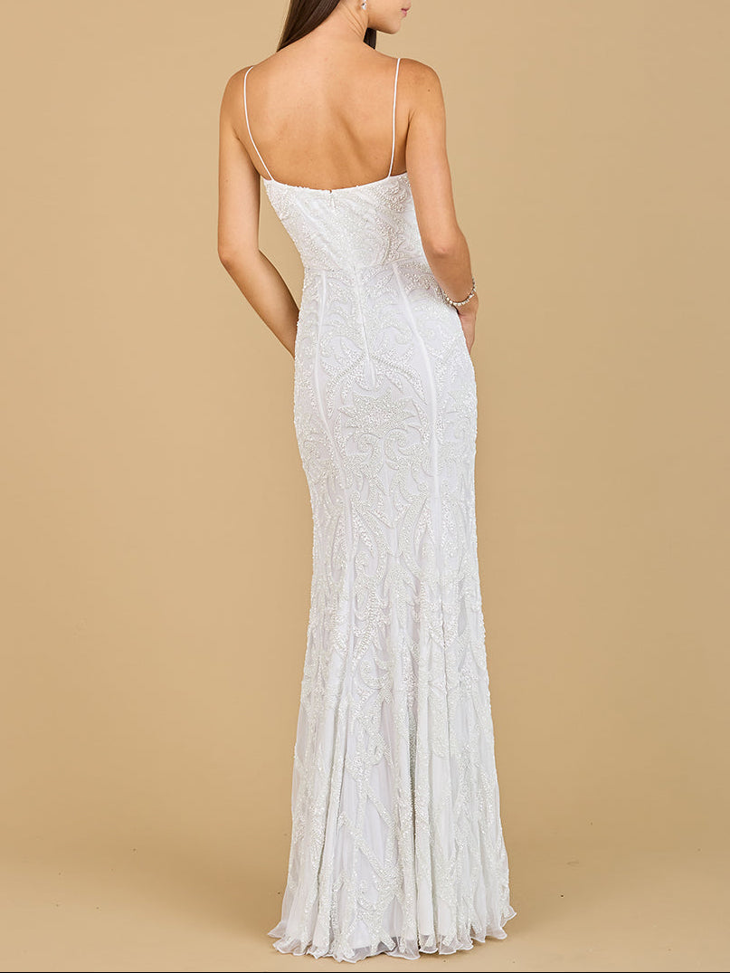 Beaded Spaghetti Strap Mermaid Gown by Lara New York