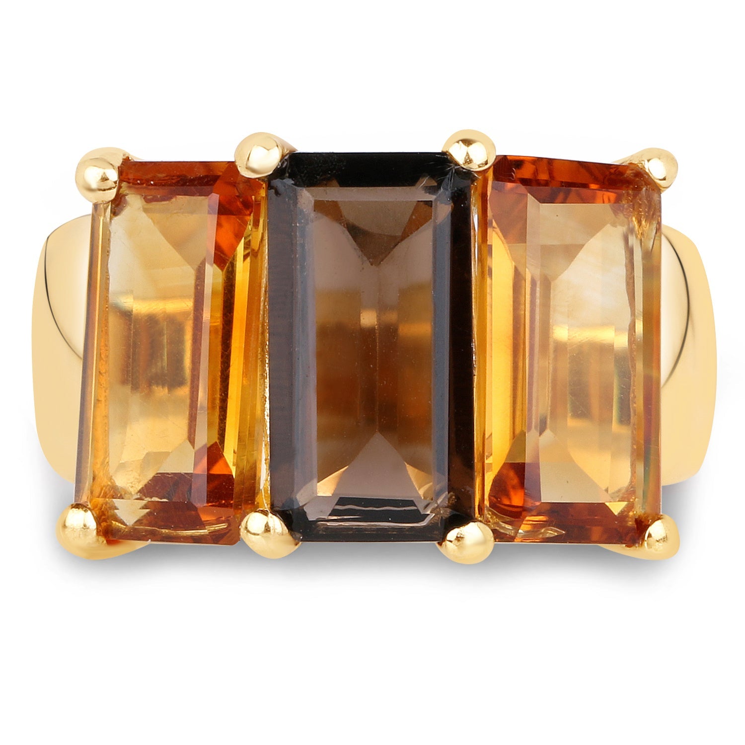 14K Yellow Gold Plated 8.14 Carat Genuine Smoky Quartz, Citrine and Champagne Quartz .925 Sterling Silver Ring by Bids.com