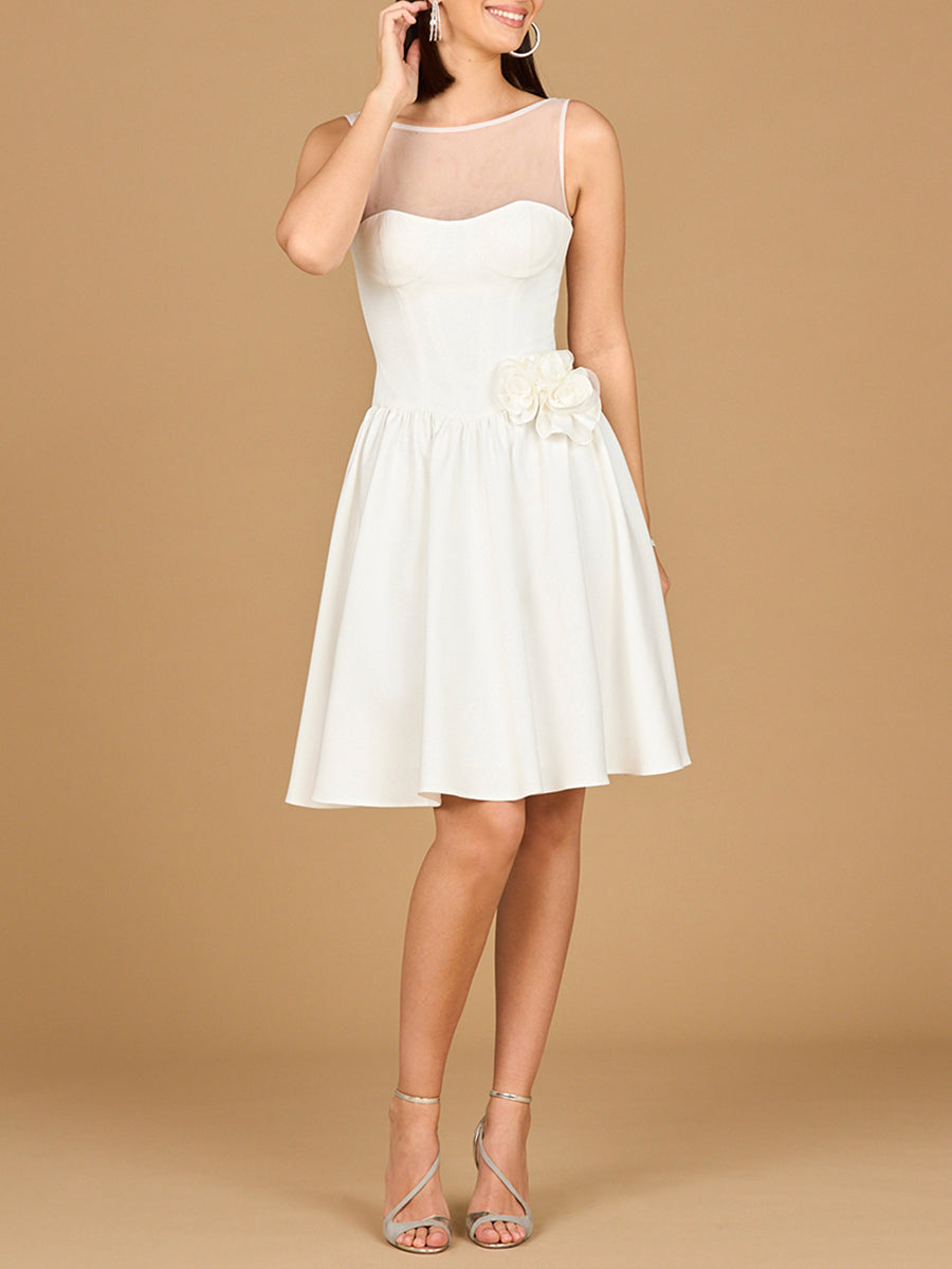 Illusion Neck Bridal Midi Dress by Lara New York