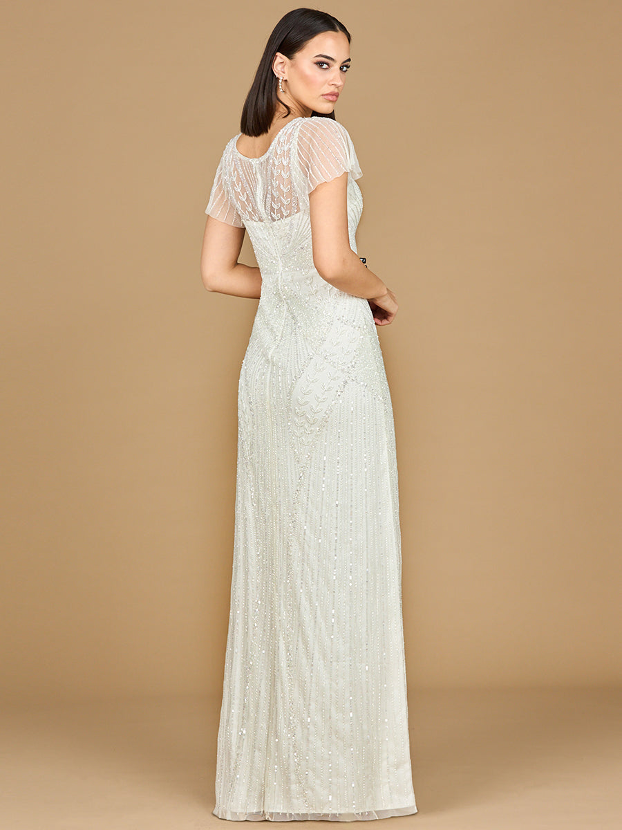 Beaded Flutter Sleeve Wedding Gown | Lara 51219 by Lara New York